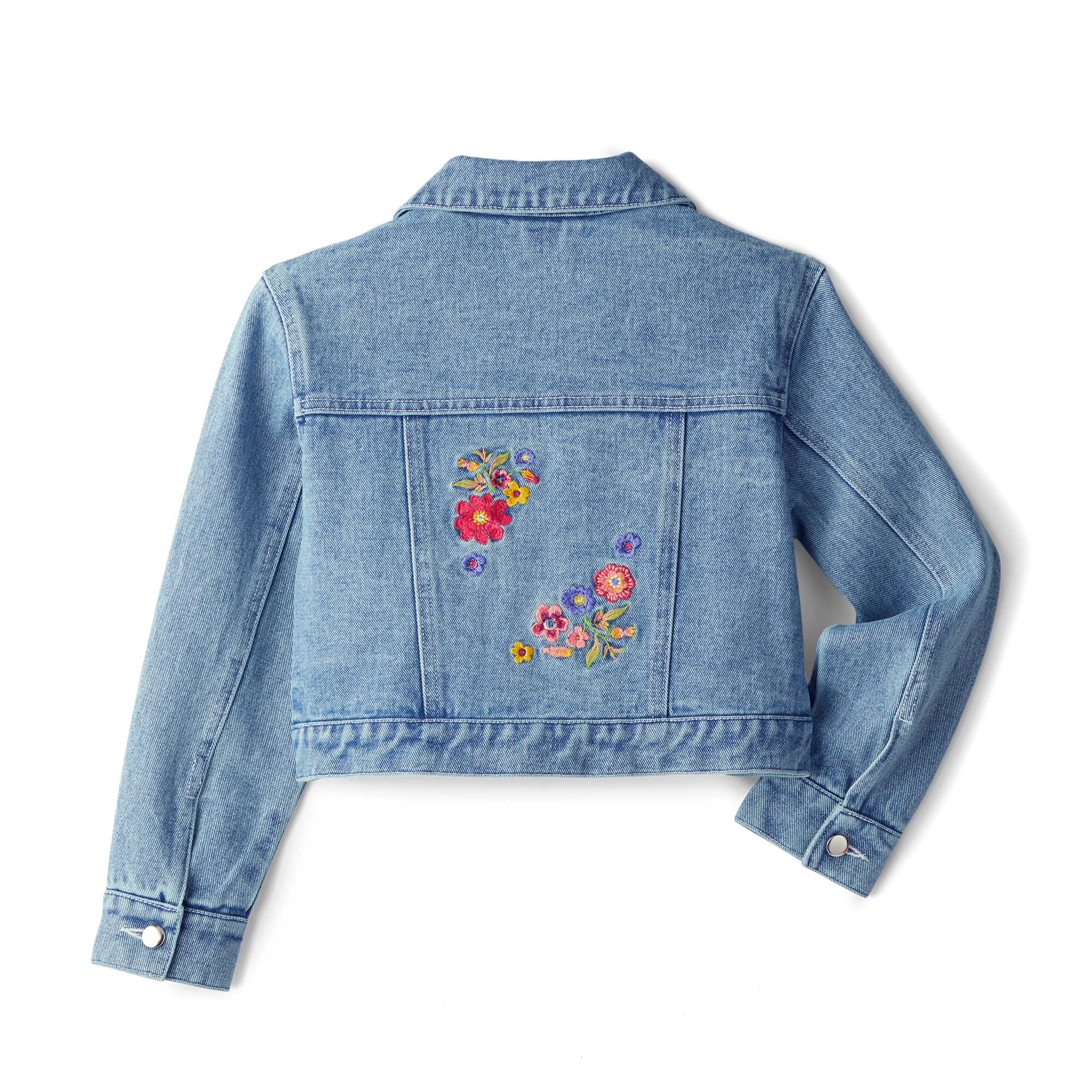 Floral Embroidered Cropped Denim Jacket for Girls | Style in Bloom