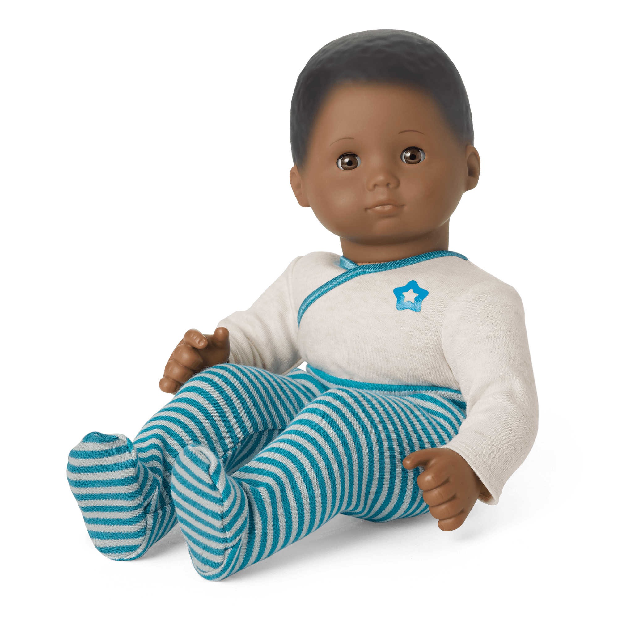 Bitty Baby Doll with Black Hair & Blue Outfit | 15” Soft Vinyl Doll