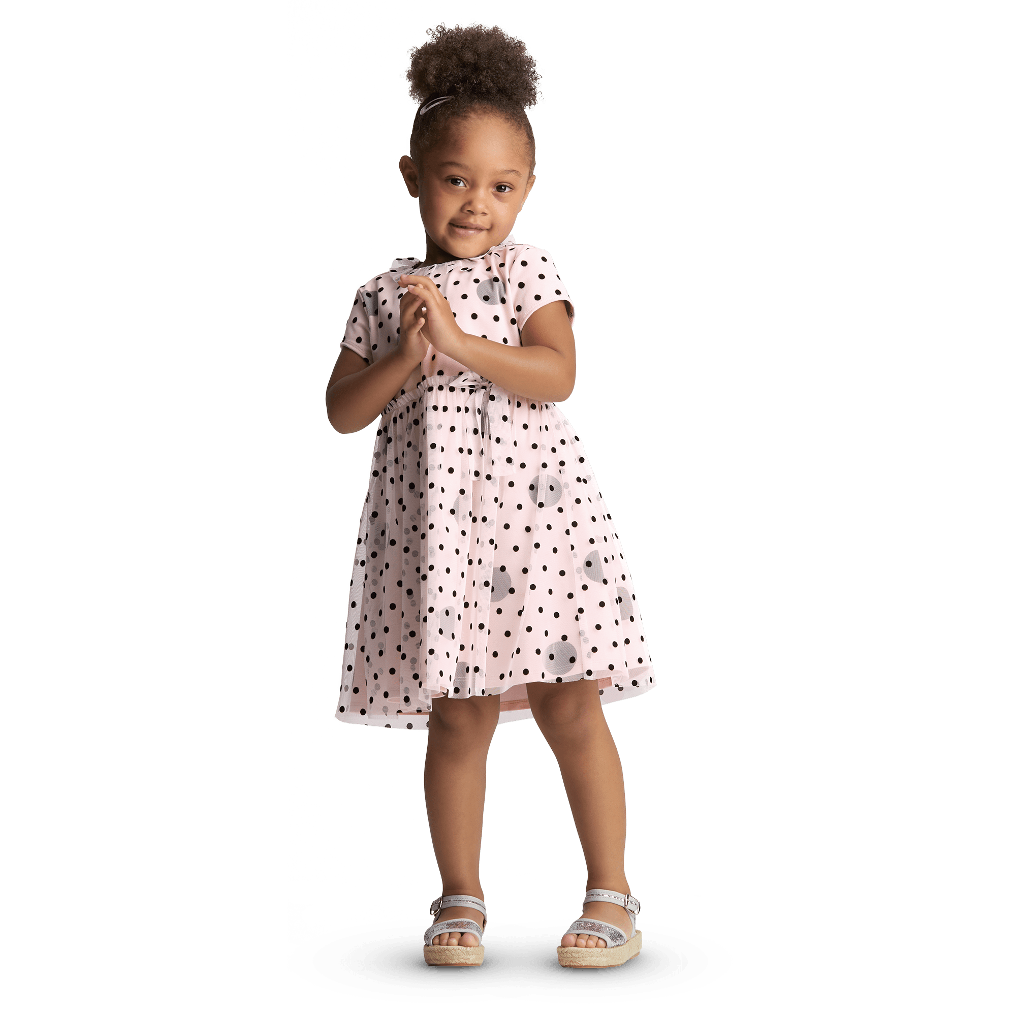 Polka Dot Dress for Girls with Mesh Overlay & Waist Bow | Darling Dots