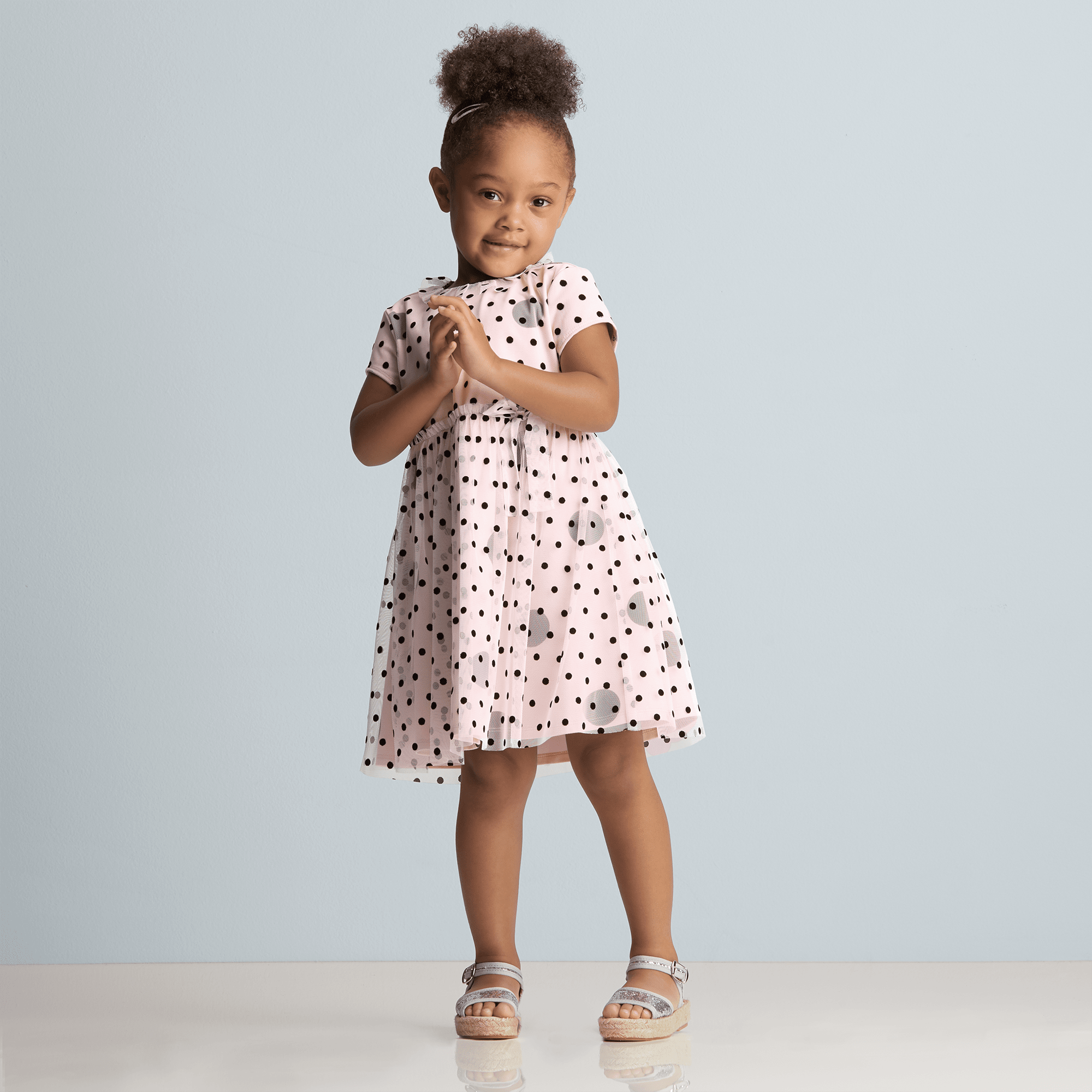 Polka Dot Dress for Girls with Mesh Overlay & Waist Bow | Darling Dots