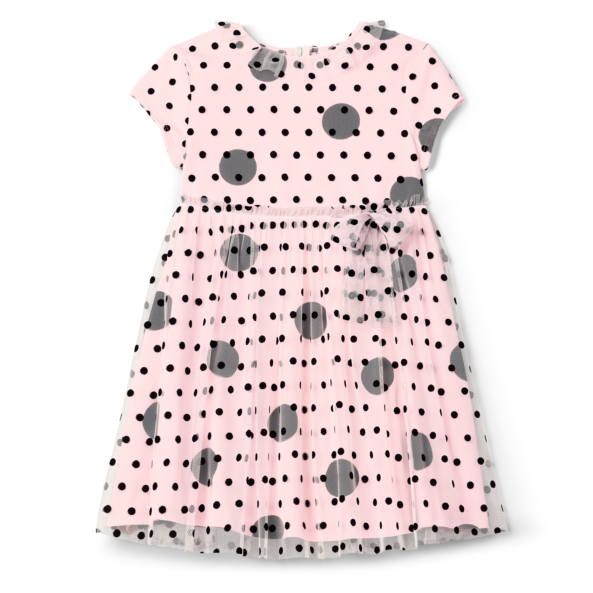 Polka Dot Dress for Girls with Mesh Overlay & Waist Bow | Darling Dots