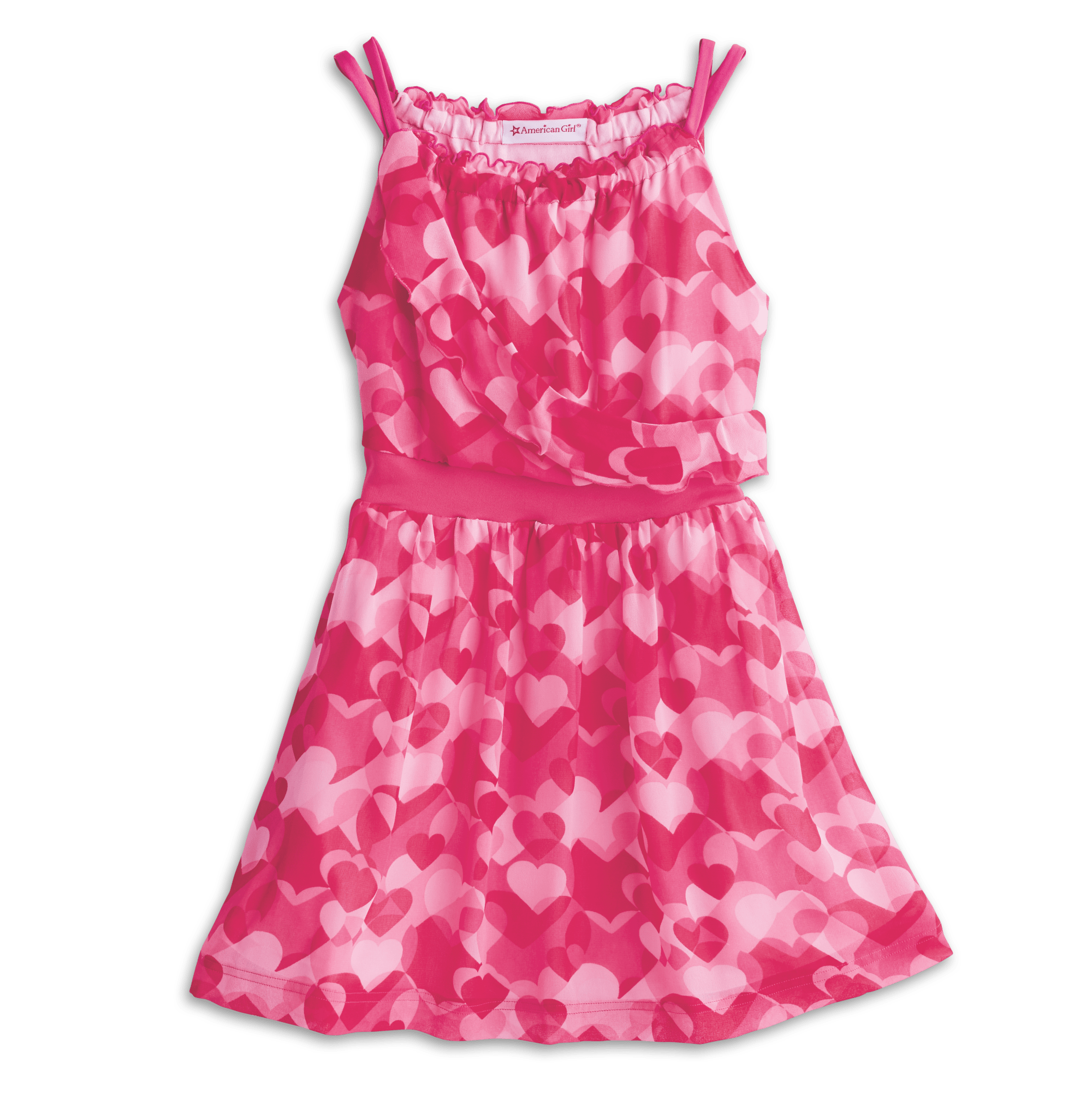 Girls' Red Heart-Printed Chiffon Dress with Ruffles | No-Zipper Design