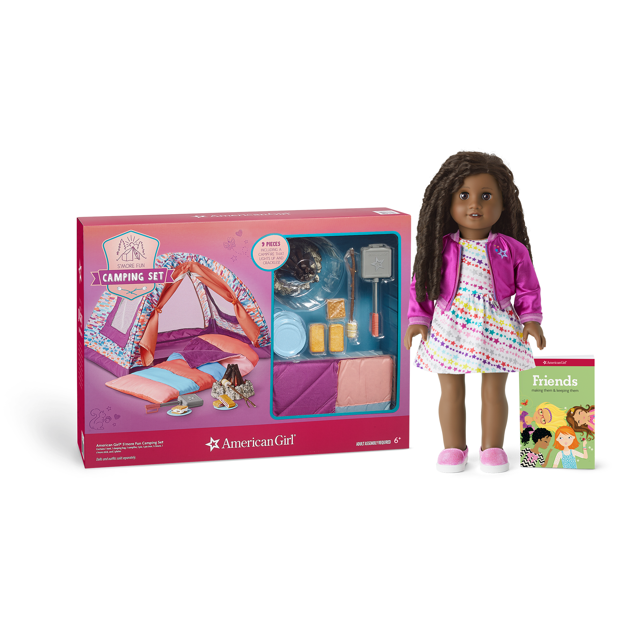 18-inch Truly Me Doll #67 with S’more Fun Camping Set | Brown Eyes & Curly Hair
