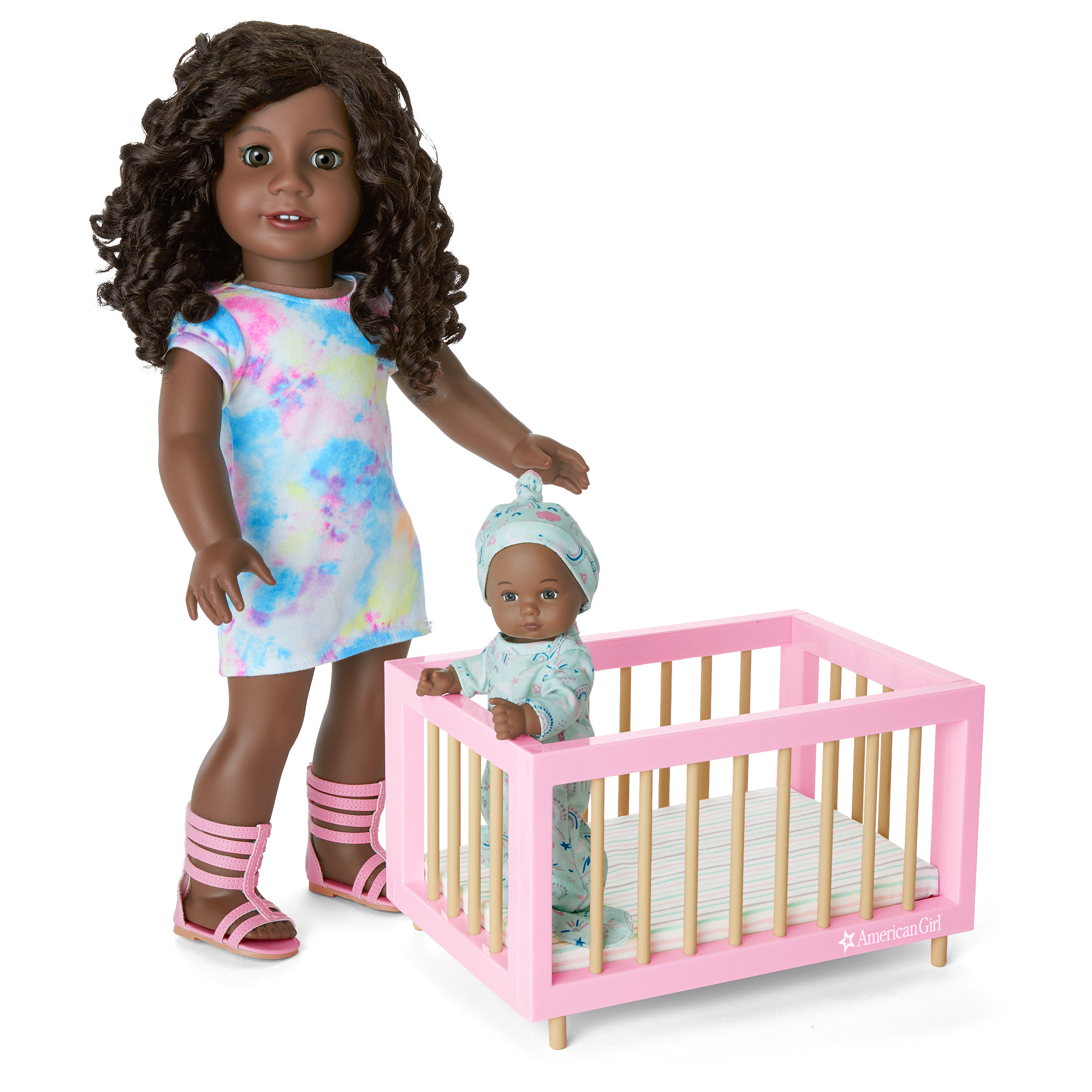 Pink Wooden Doll Crib & Sleeper Set for 7.75-inch Baby Dolls | Little Bitty Baby™