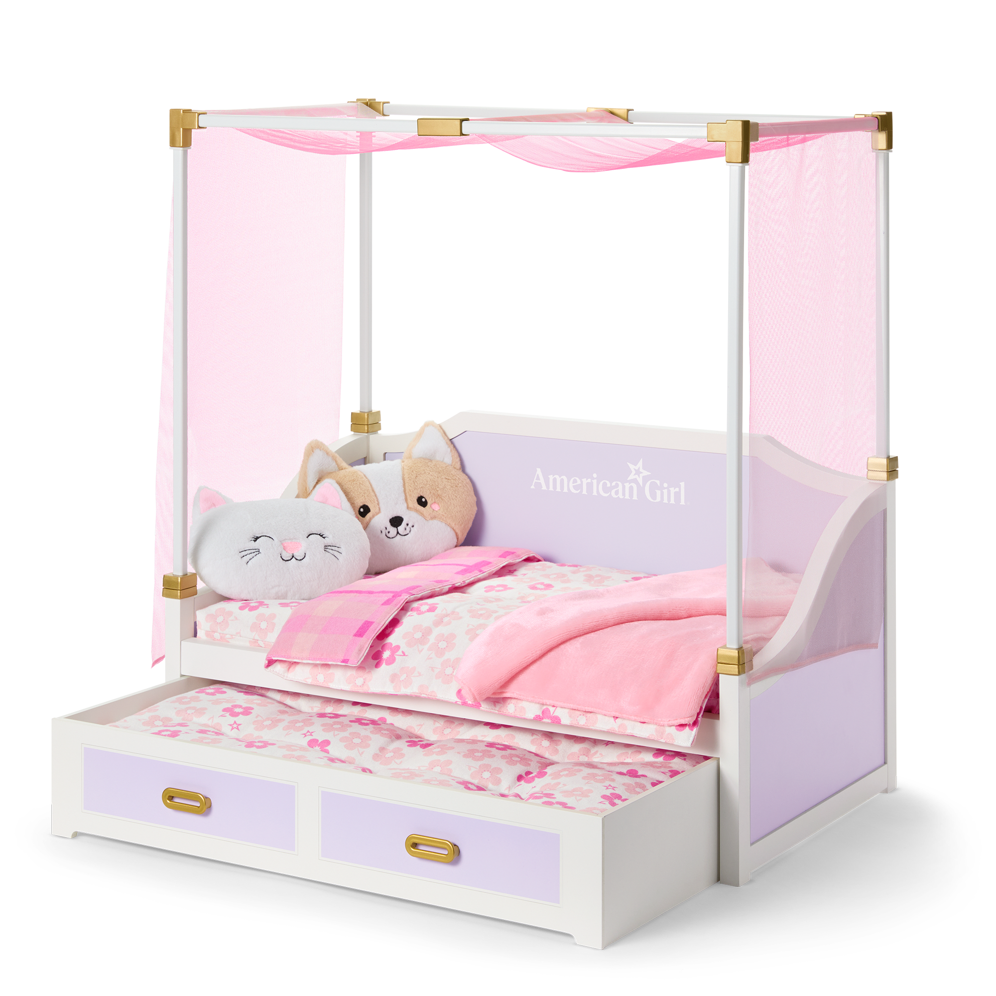 Canopy Bed with Trundle for 18-inch Dolls | Sleepover Set
