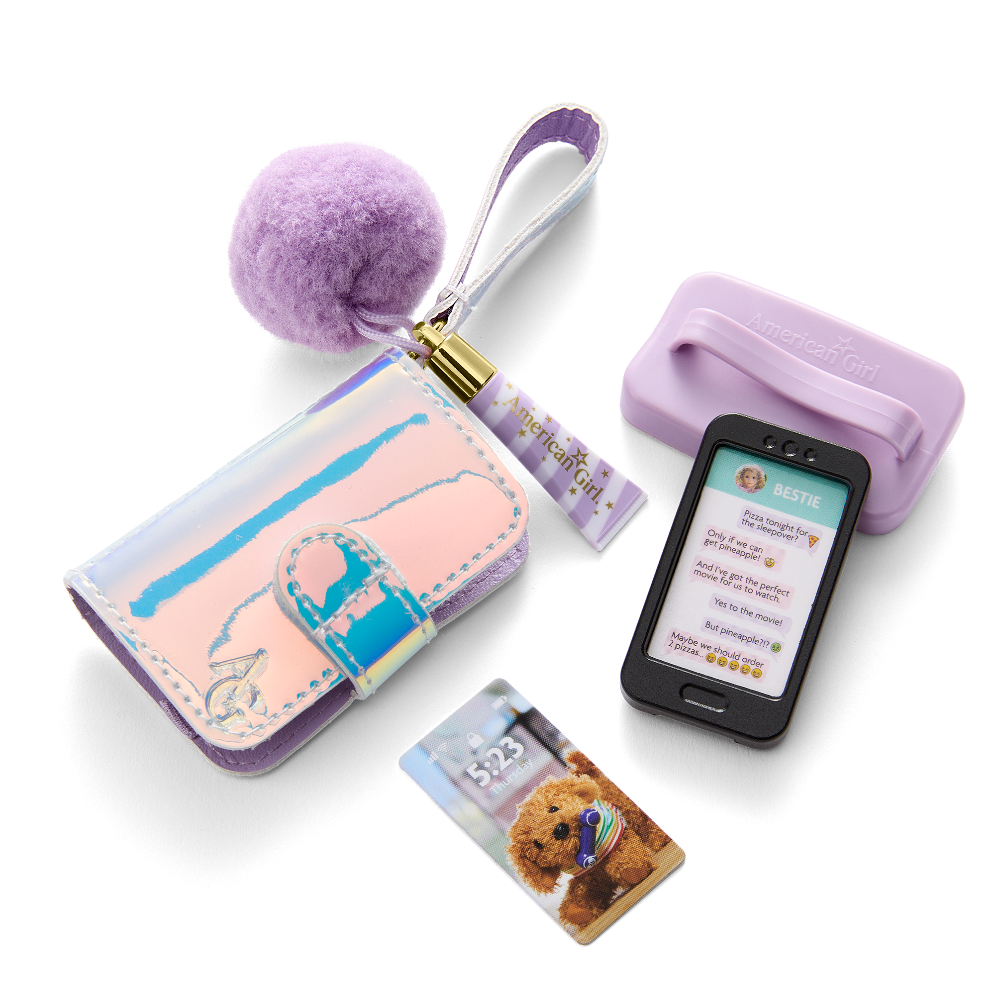 Purple Pom Phone & Wallet Set for 18-inch Dolls | AG™ Accessories