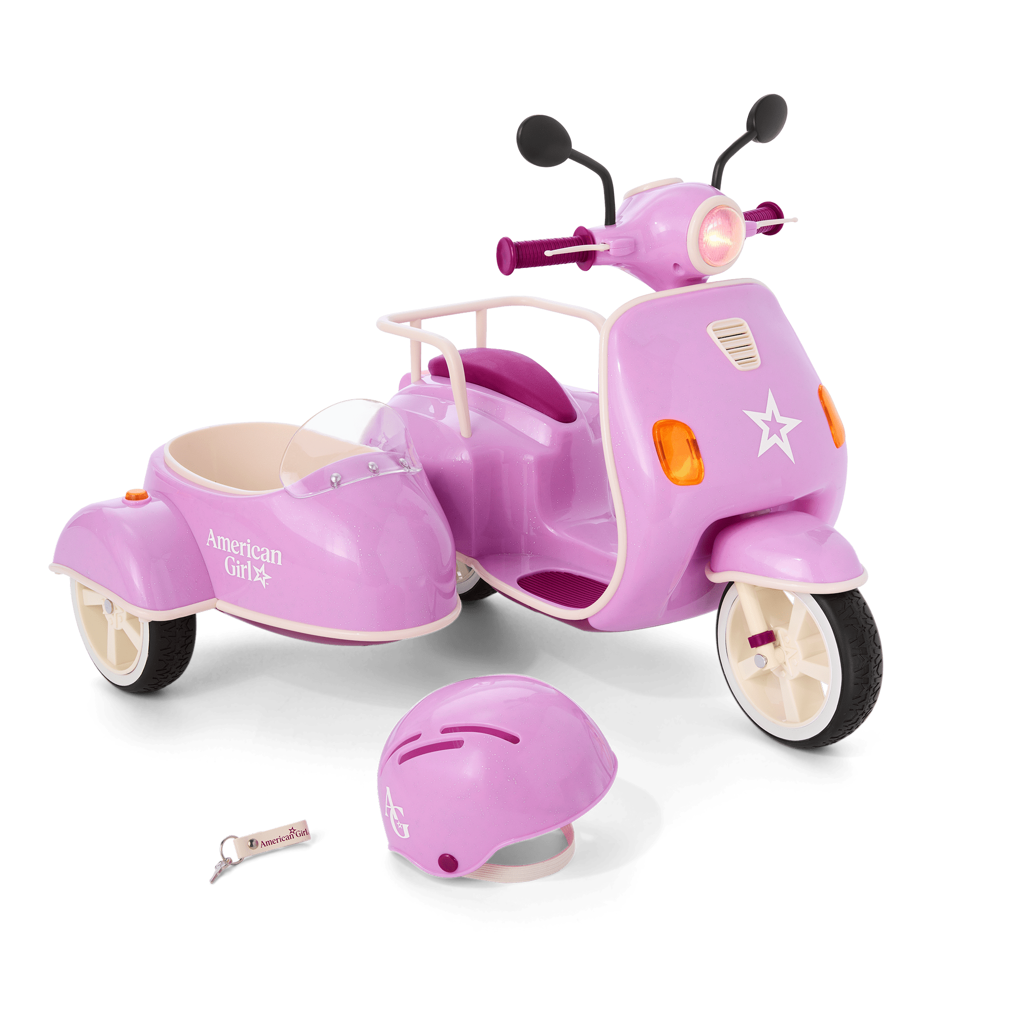 18-Inch Doll Scooter with Sidecar & Helmet | Purple Glitter Design