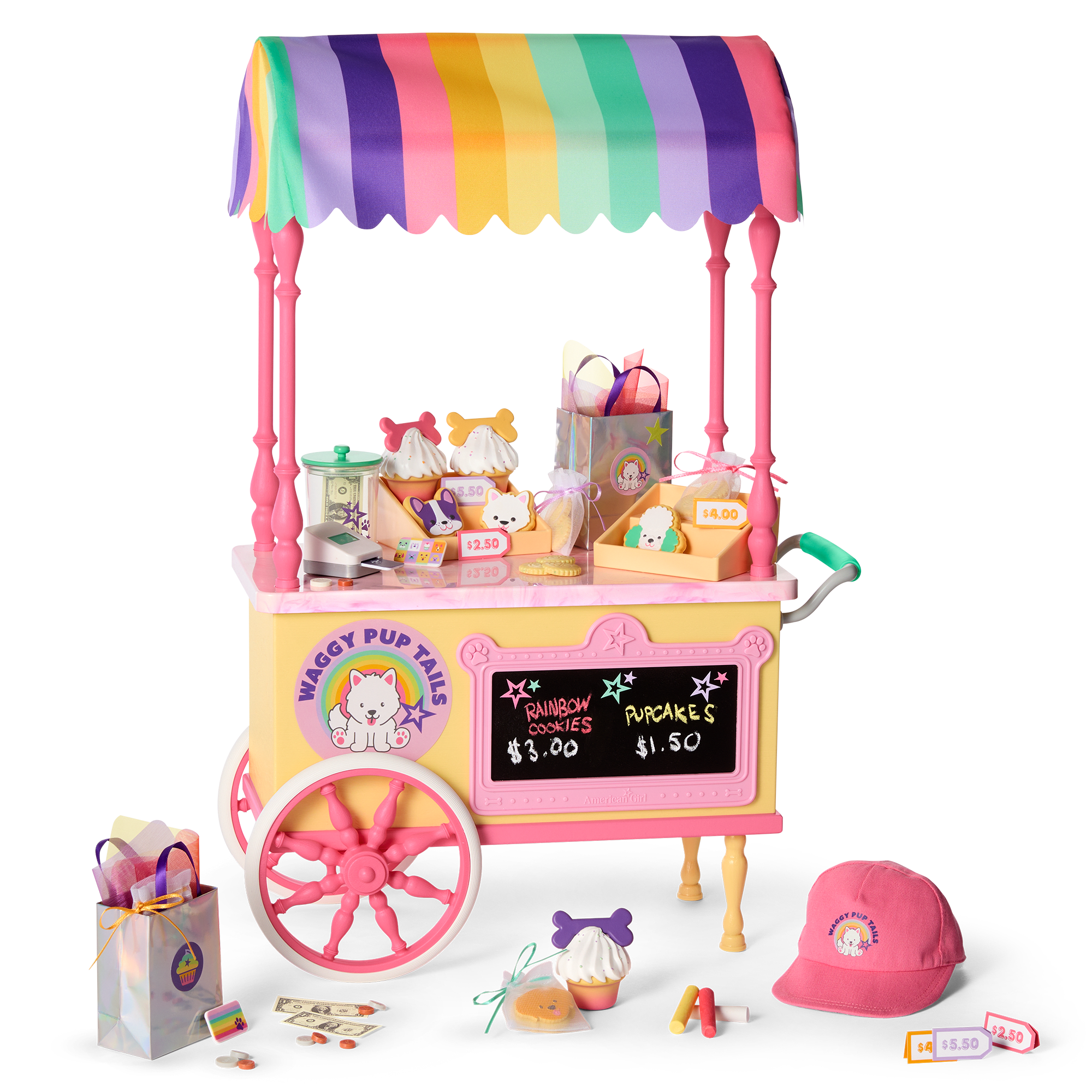 18-Inch Doll Treat Cart with Rainbow Awning & 54-Piece Playset | Summer’s™