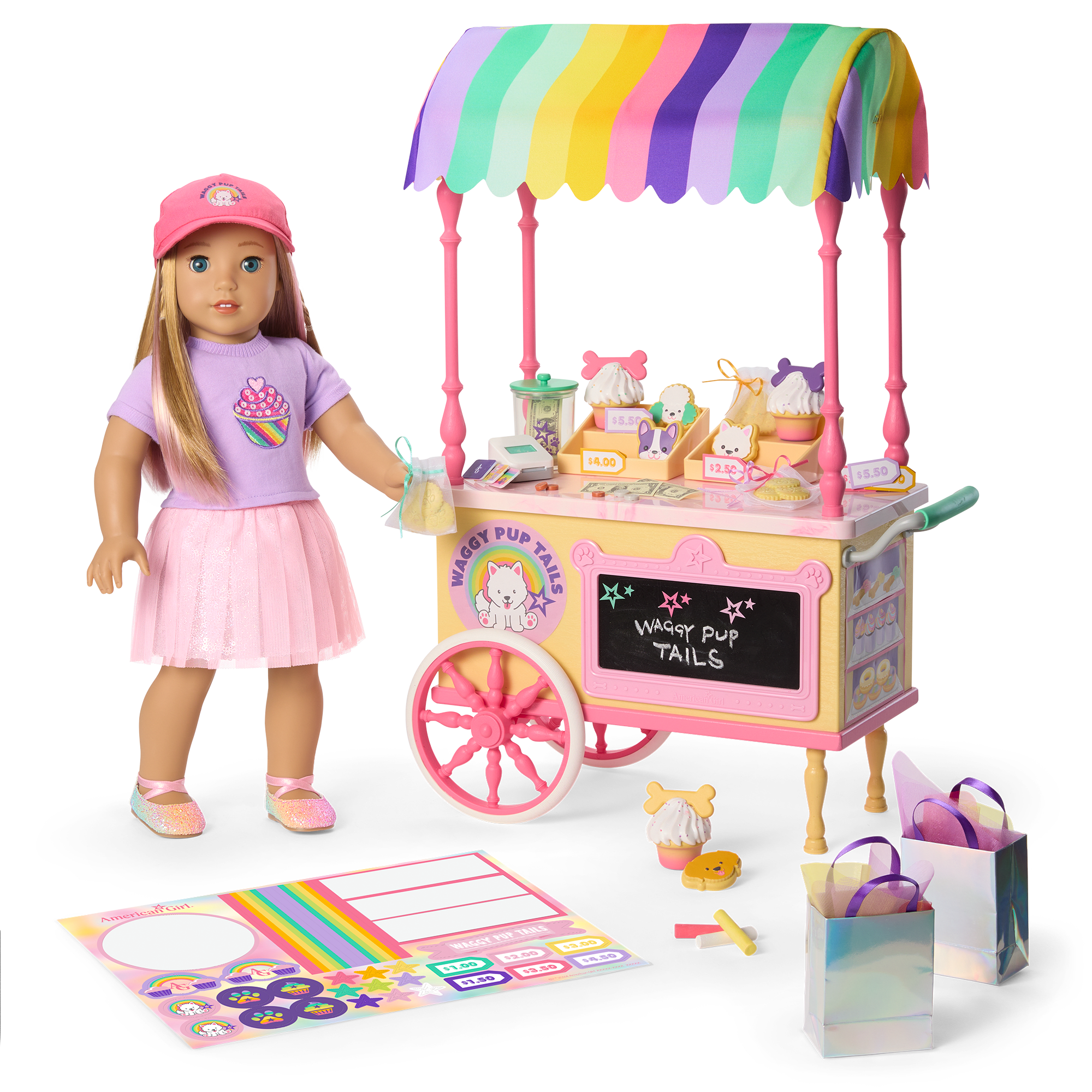 18-Inch Doll Treat Cart with Rainbow Awning & 54-Piece Playset | Summer’s™