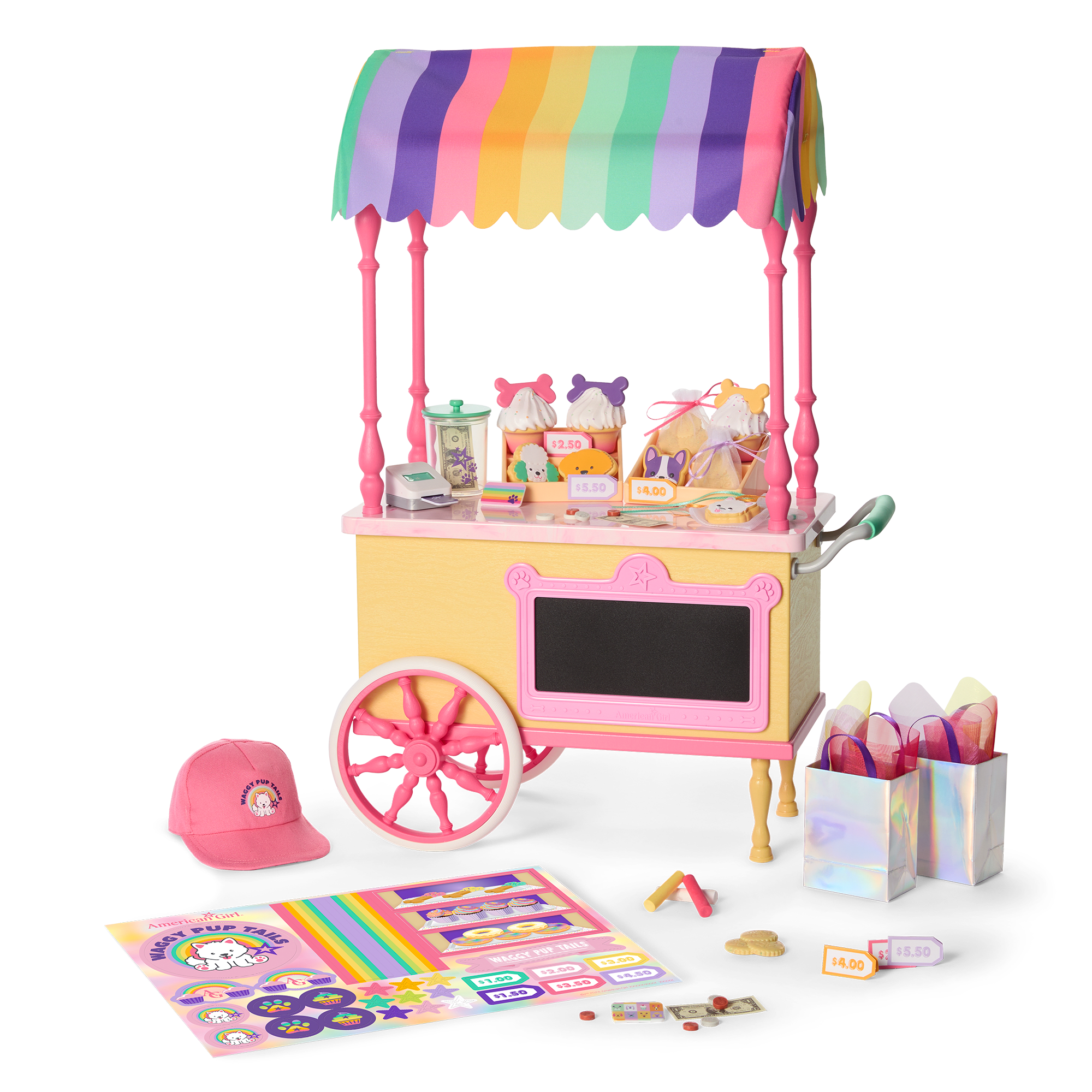 18-Inch Doll Treat Cart with Rainbow Awning & 54-Piece Playset | Summer’s™