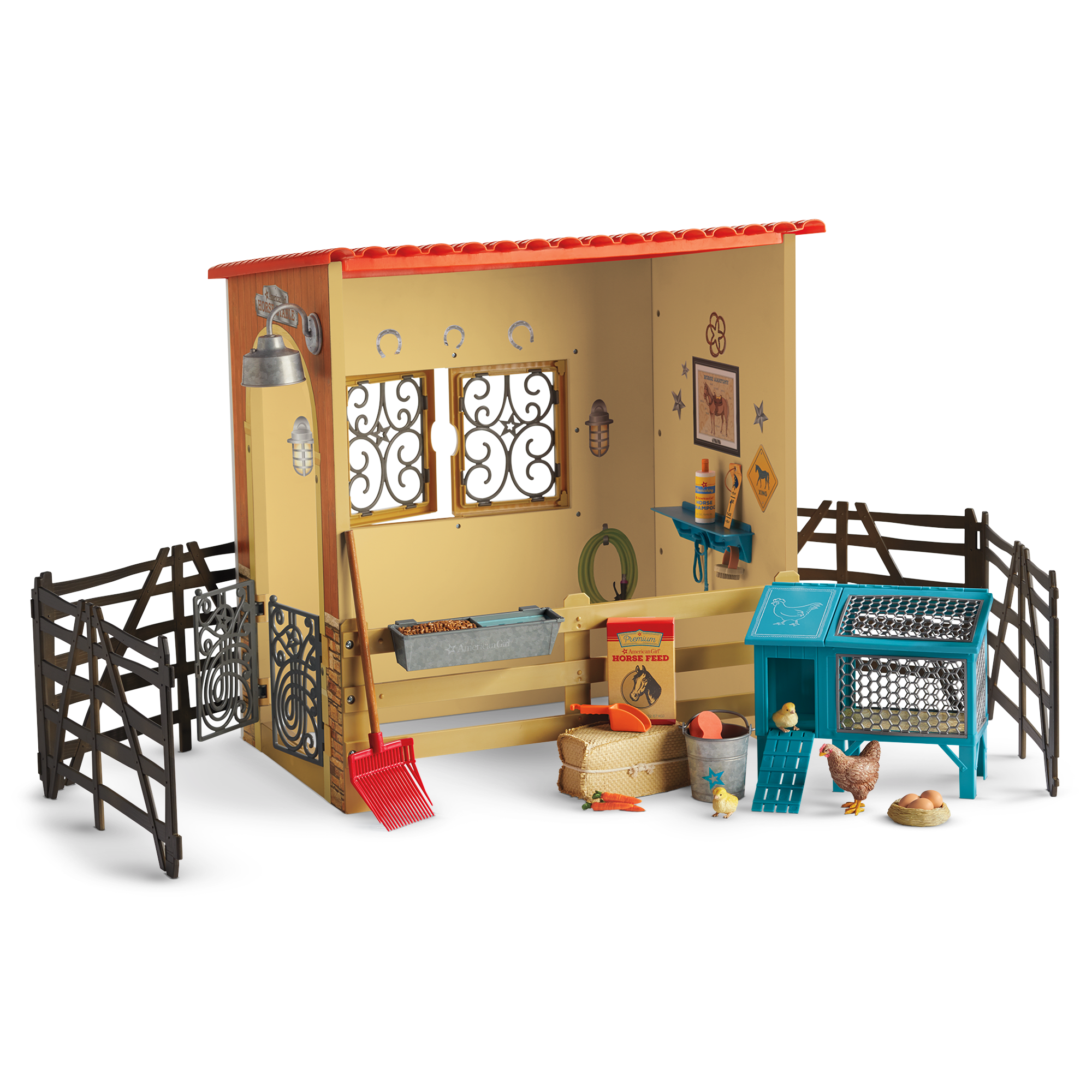 Wooden Horse Stable Playset with Accessories & Working Light | American Girl