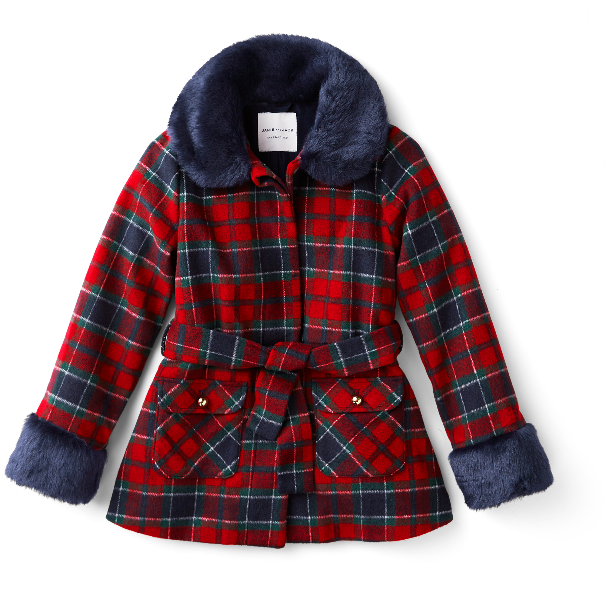 Plaid Coat for Girls with Faux-Fur Trim & Belt | American Girl x Janie and Jack