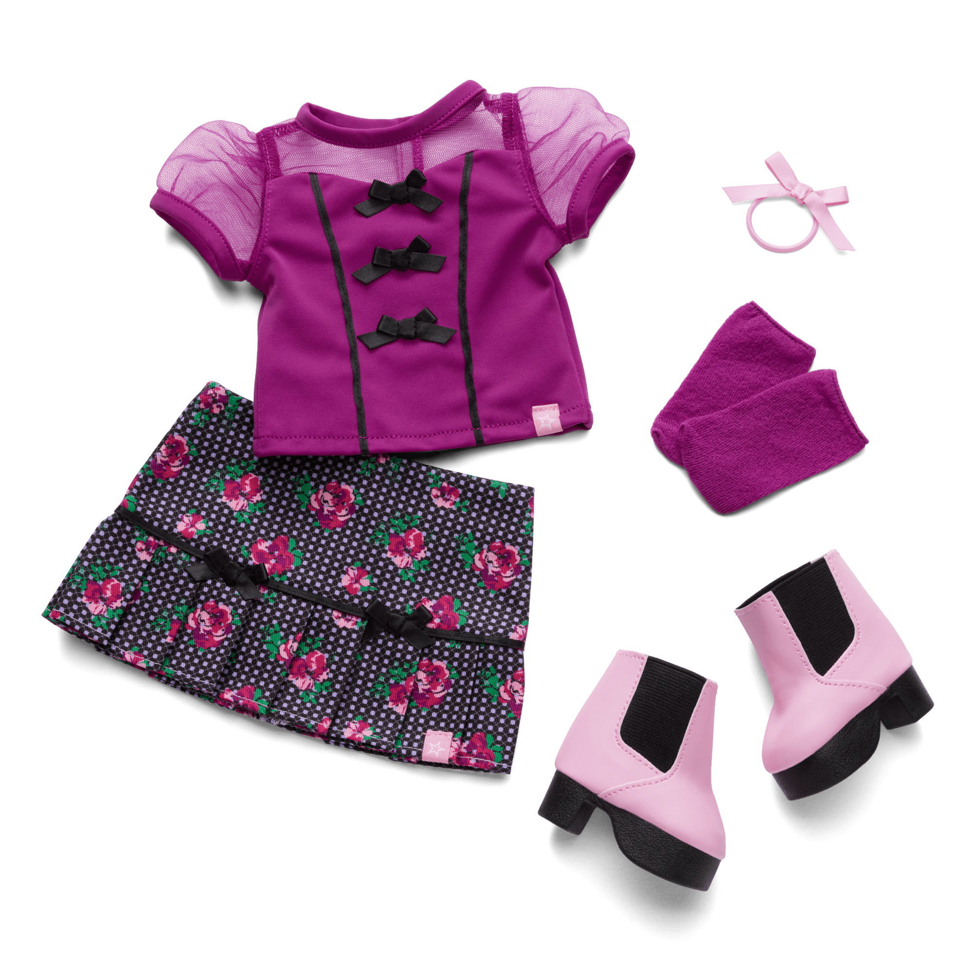 Floral 5-Piece Outfit for 18-inch Dolls | Bows & Blooms
