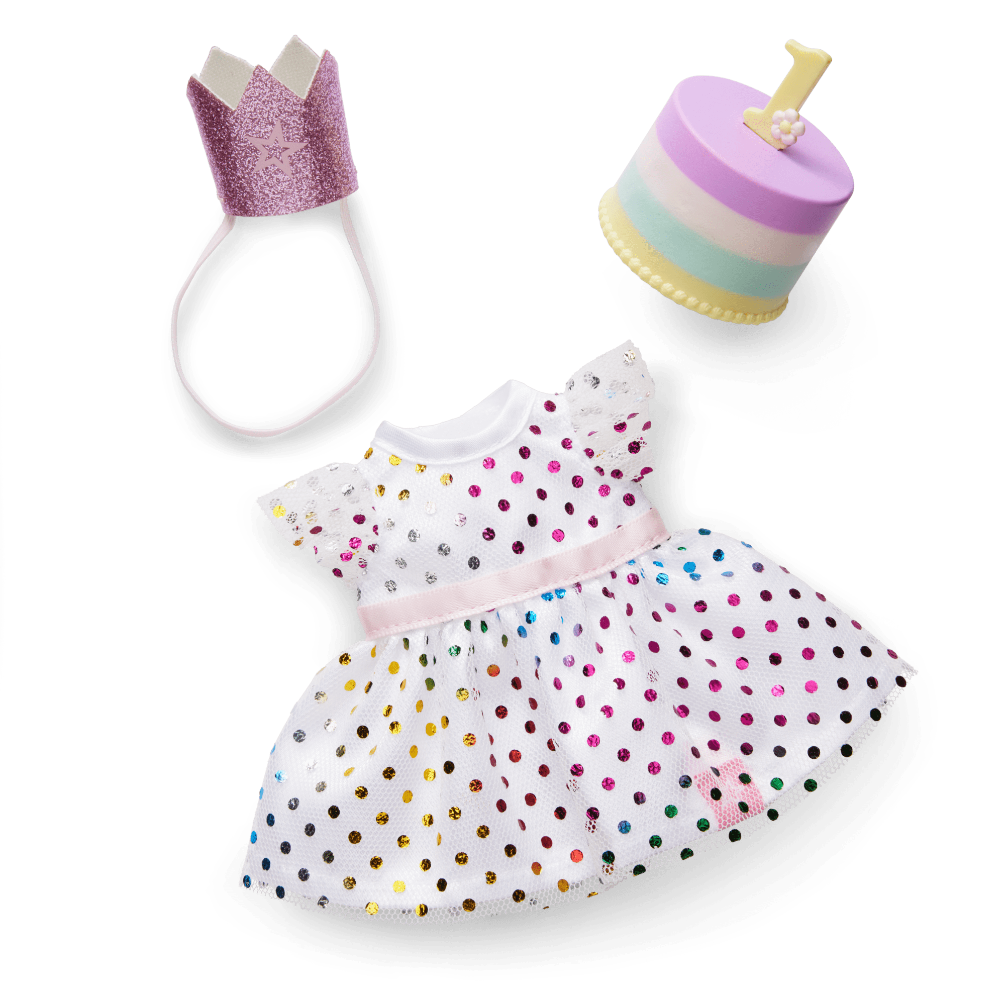 First Birthday Dress & Accessories Set for 7.75-inch Dolls | Little Bitty Baby™