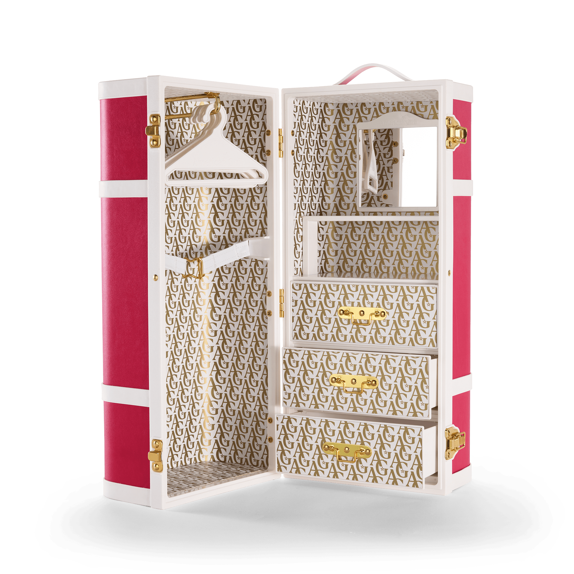 American Girl Doll Storage Trunk with Customizable Name Tag & Hangers | AG Wardrobe