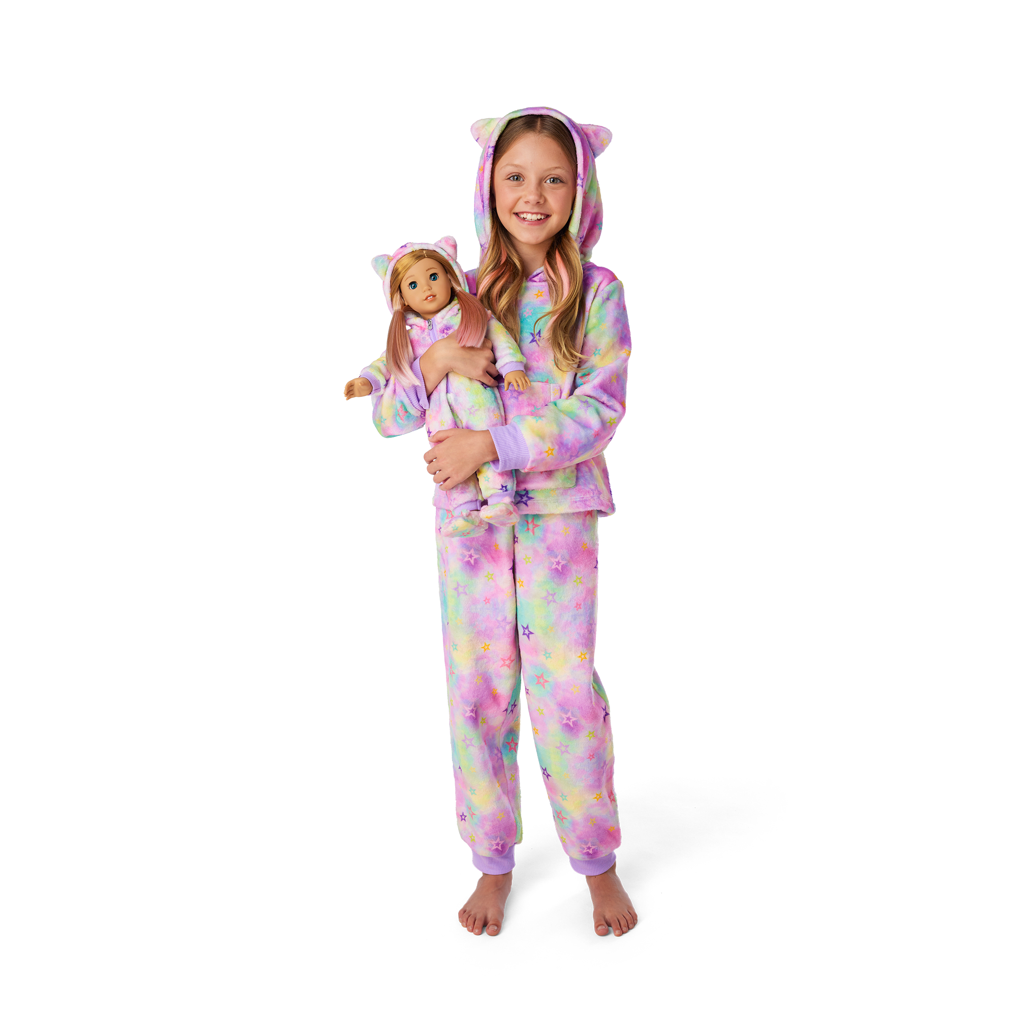 Girls' Animal Ear Pajama Set with Matching Doll PJs | Summer's Stars & Snuggles