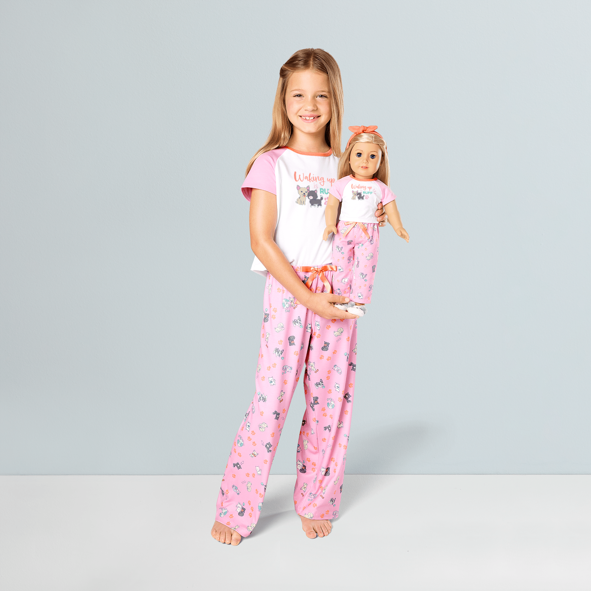 Matching Girls & Doll Pajama Set with Plush Slippers | Waking Up Is Ruff