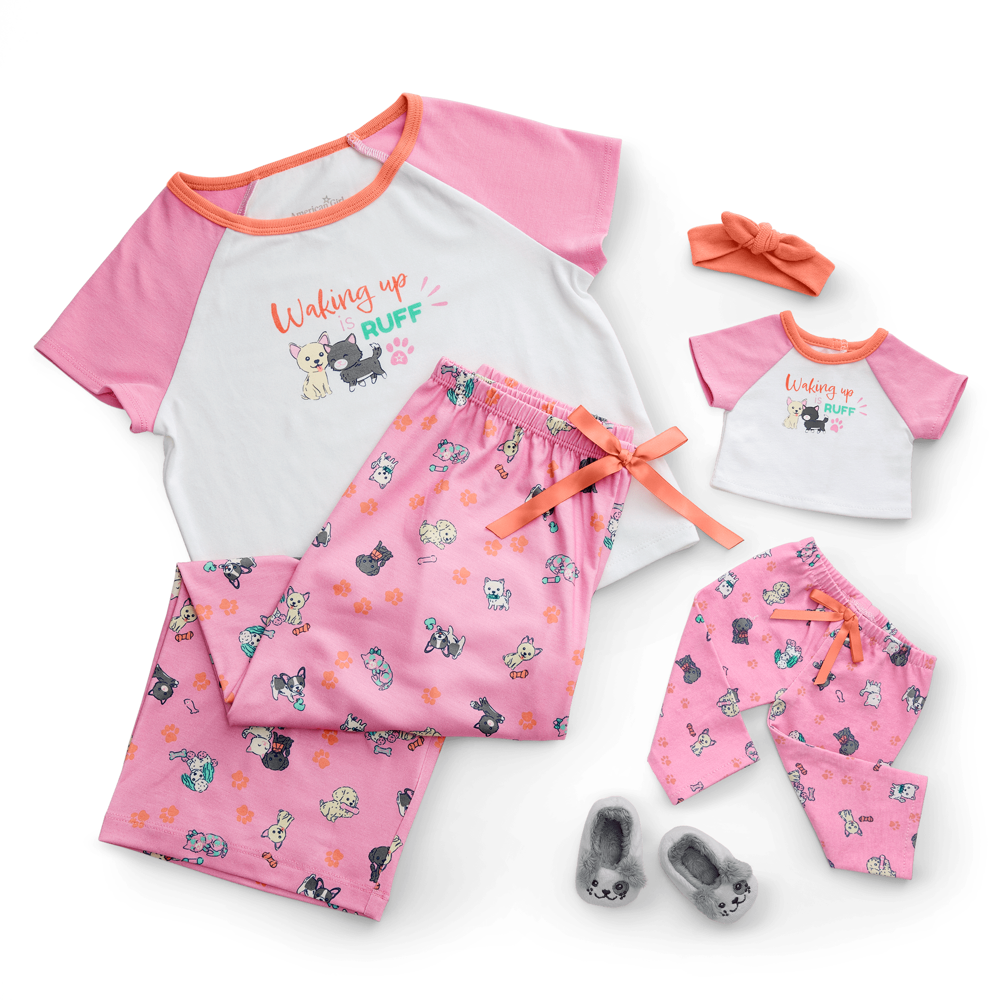 Matching Girls & Doll Pajama Set with Plush Slippers | Waking Up Is Ruff