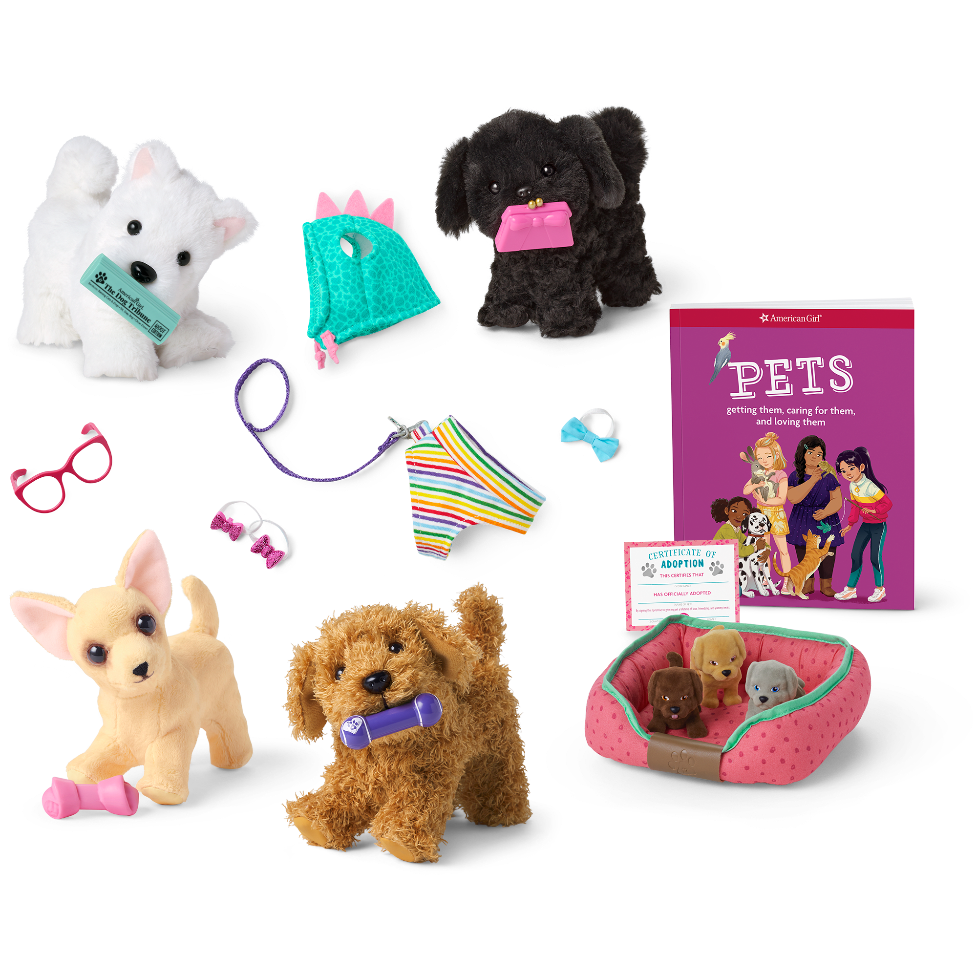 18-inch Doll Dog Lover Basket with Pet Accessories & Book