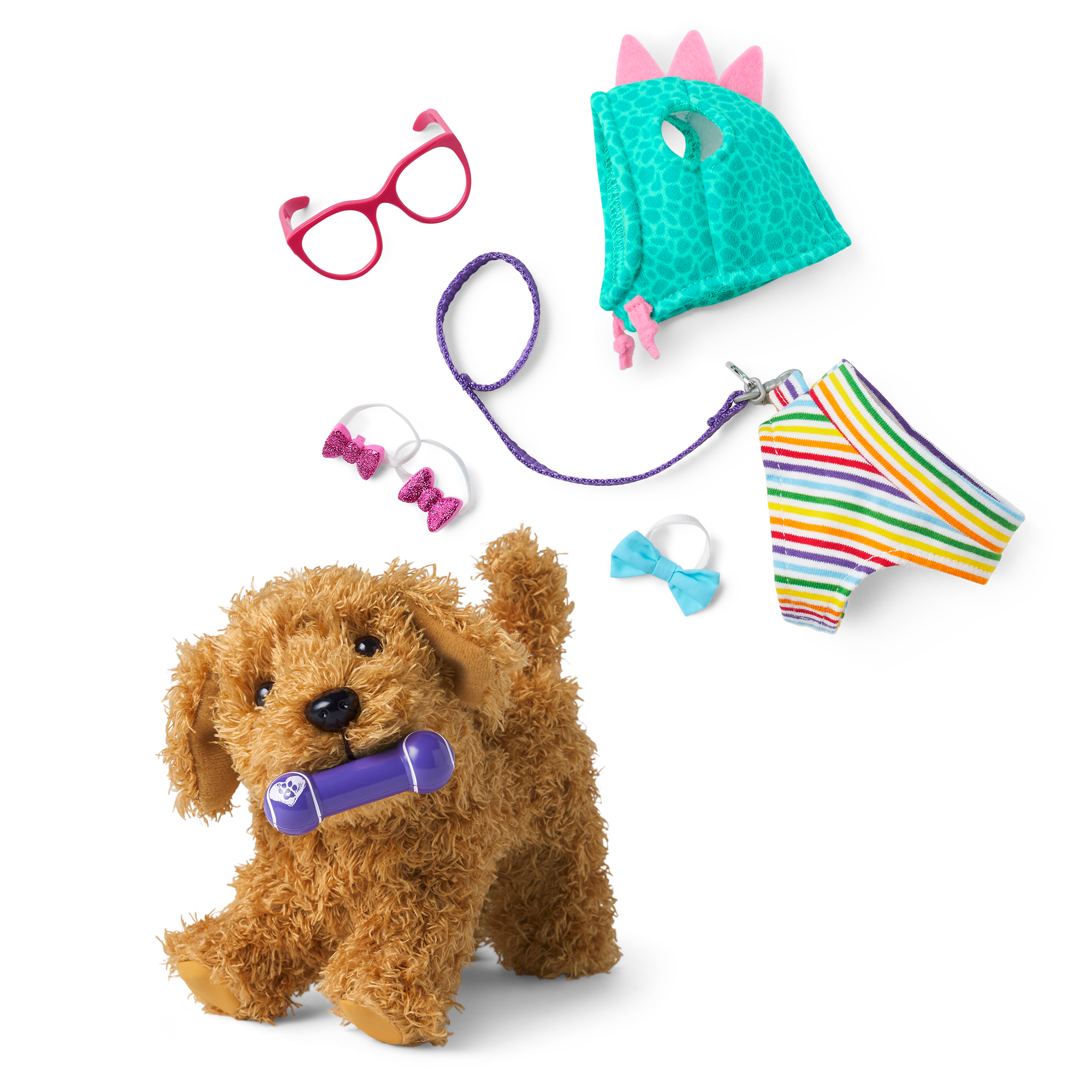 Posable Labradoodle Dog for 18-inch Dolls with Fashion Accessories | Daffodil Doodle