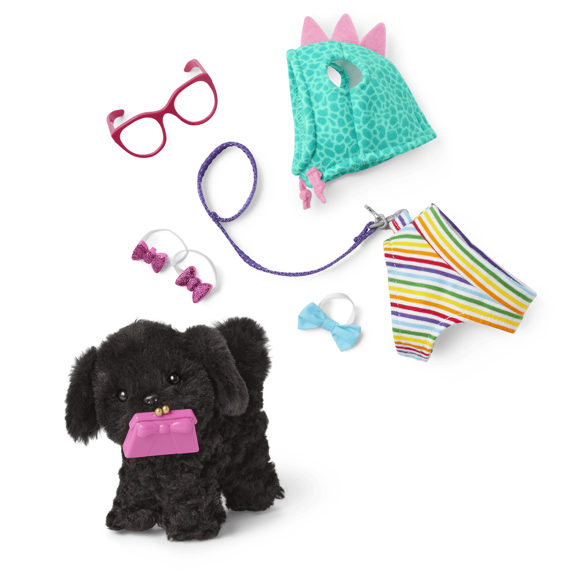 Poseable Shi-Poo Dog for 18-inch Dolls with Fashion Accessories