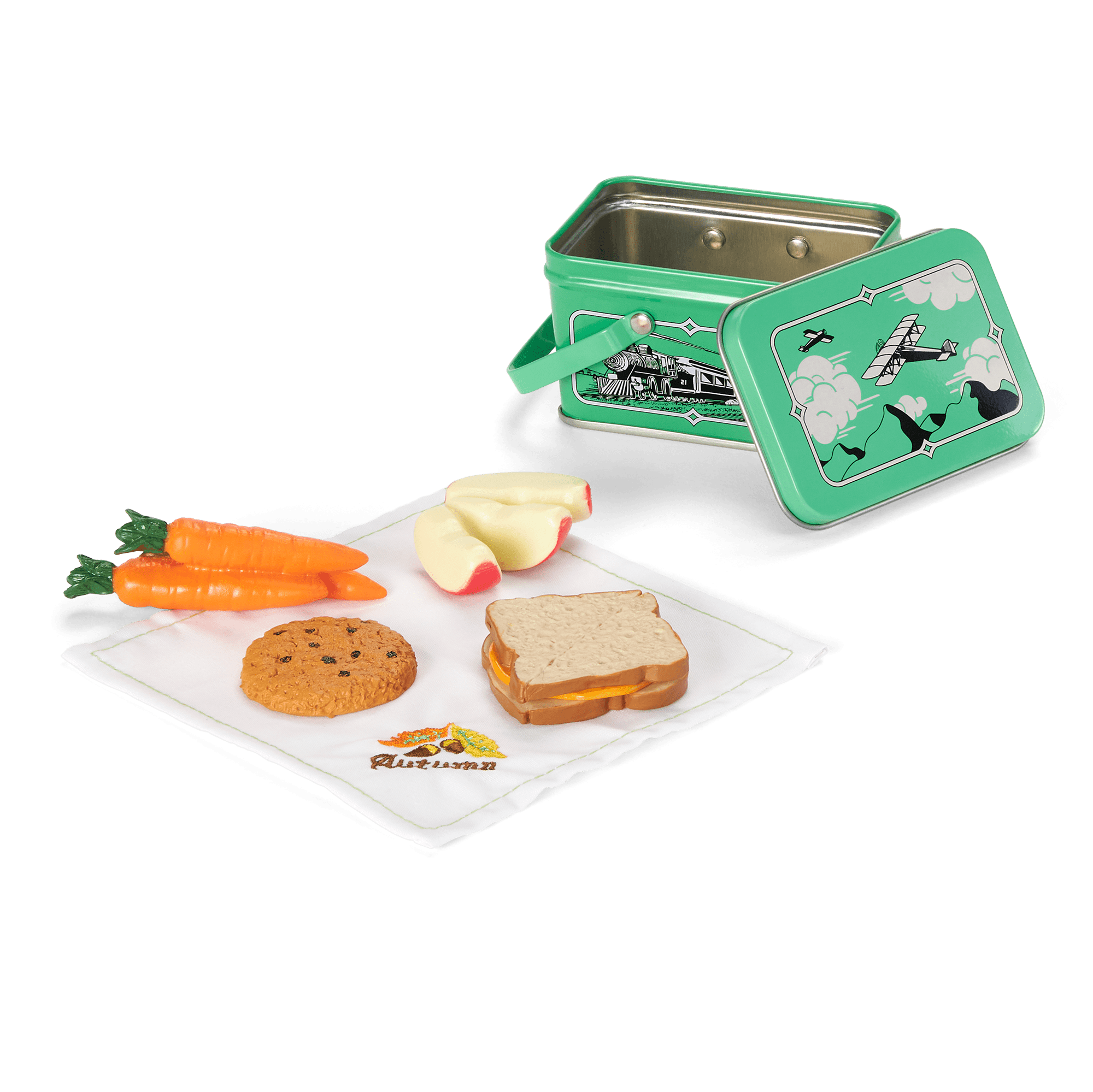 18-inch Doll School Lunch Kit with Tin Lunch Box & Food | Historical Characters