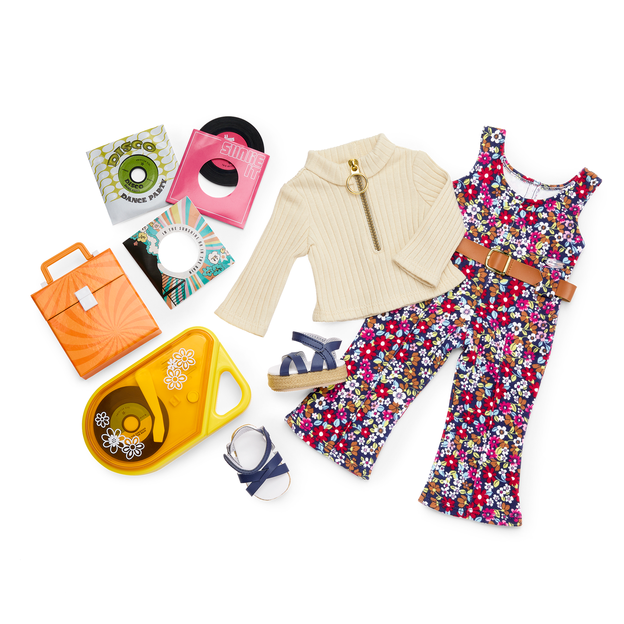 1970s Doll Music Bundle with Record Player & Floral Jumpsuit | Julie’s™