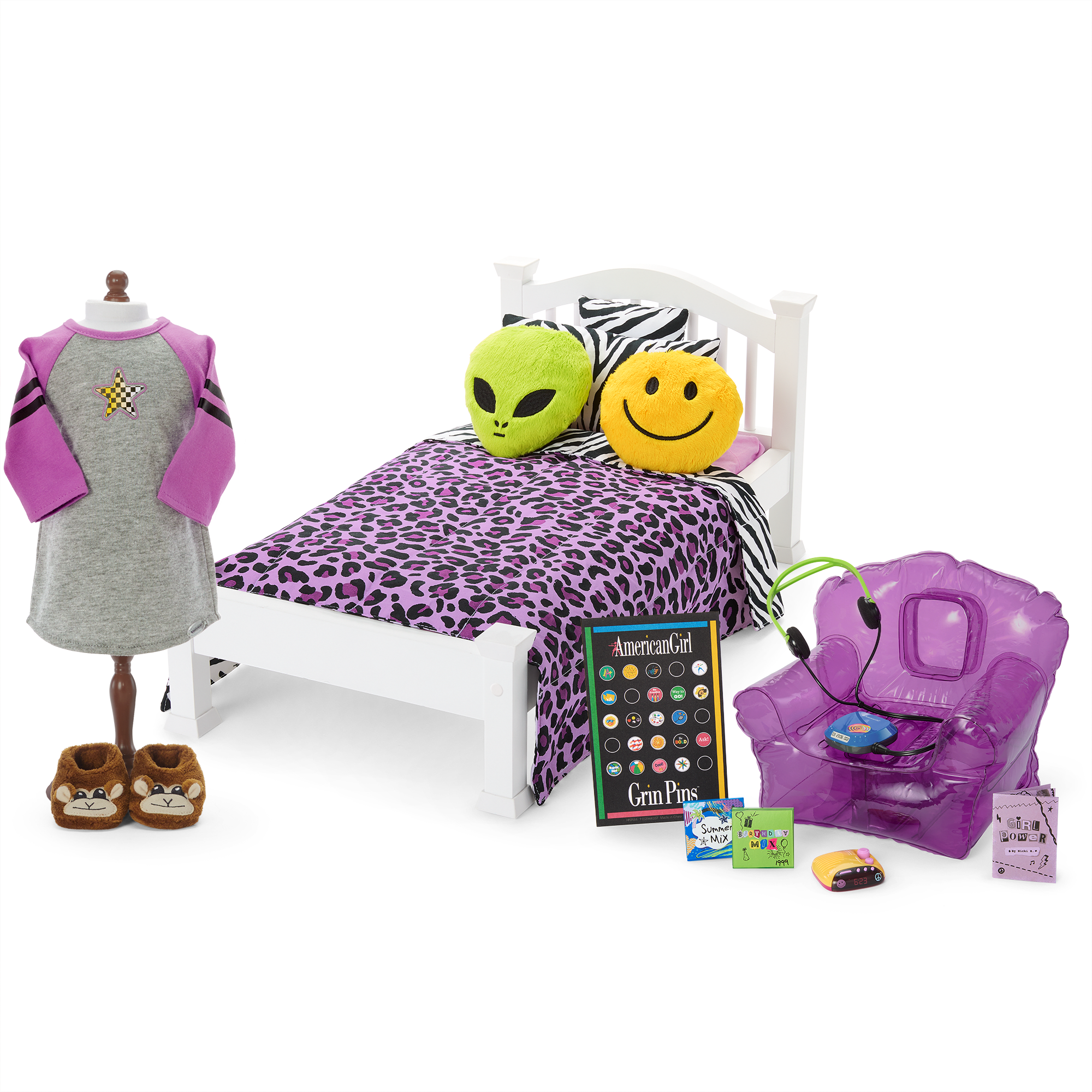 18-inch Doll Bedroom Set with Zebra-Print Bedding & Accessories | Nicki’s™