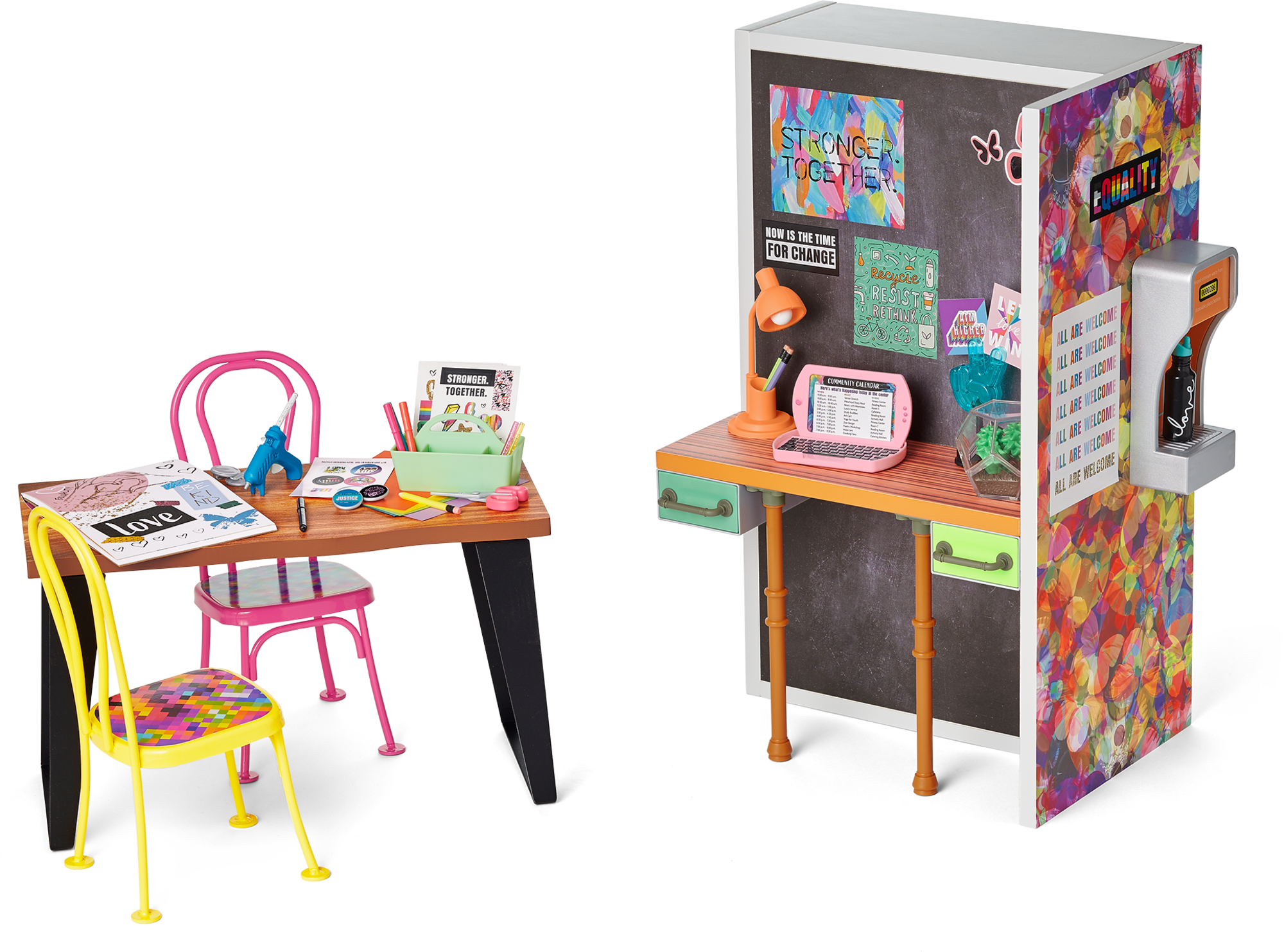 Community Center Playset with Table & Chairs | Doll Accessories Bundle