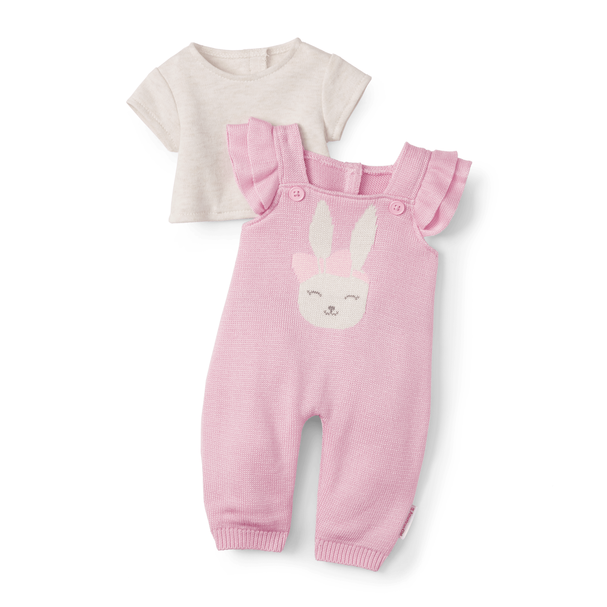 Pink Bunny Overalls Set for Baby Dolls | Bitty Baby