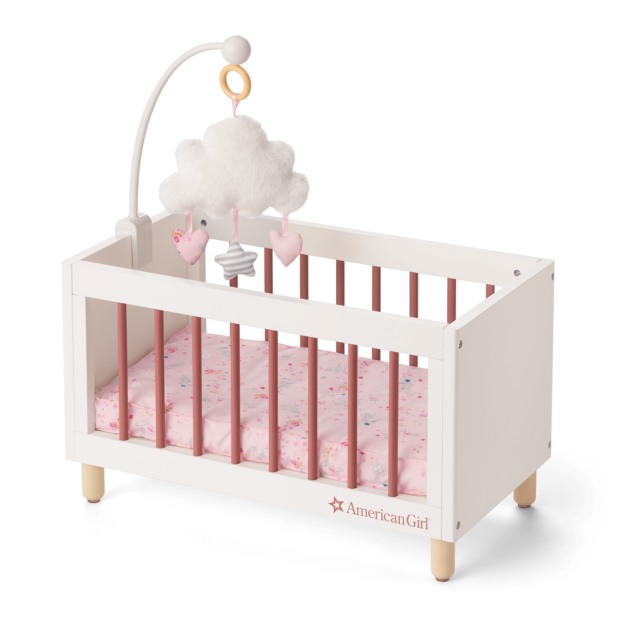 Scandinavian-Style Baby Crib with Mattress & Mobile | Bitty Baby