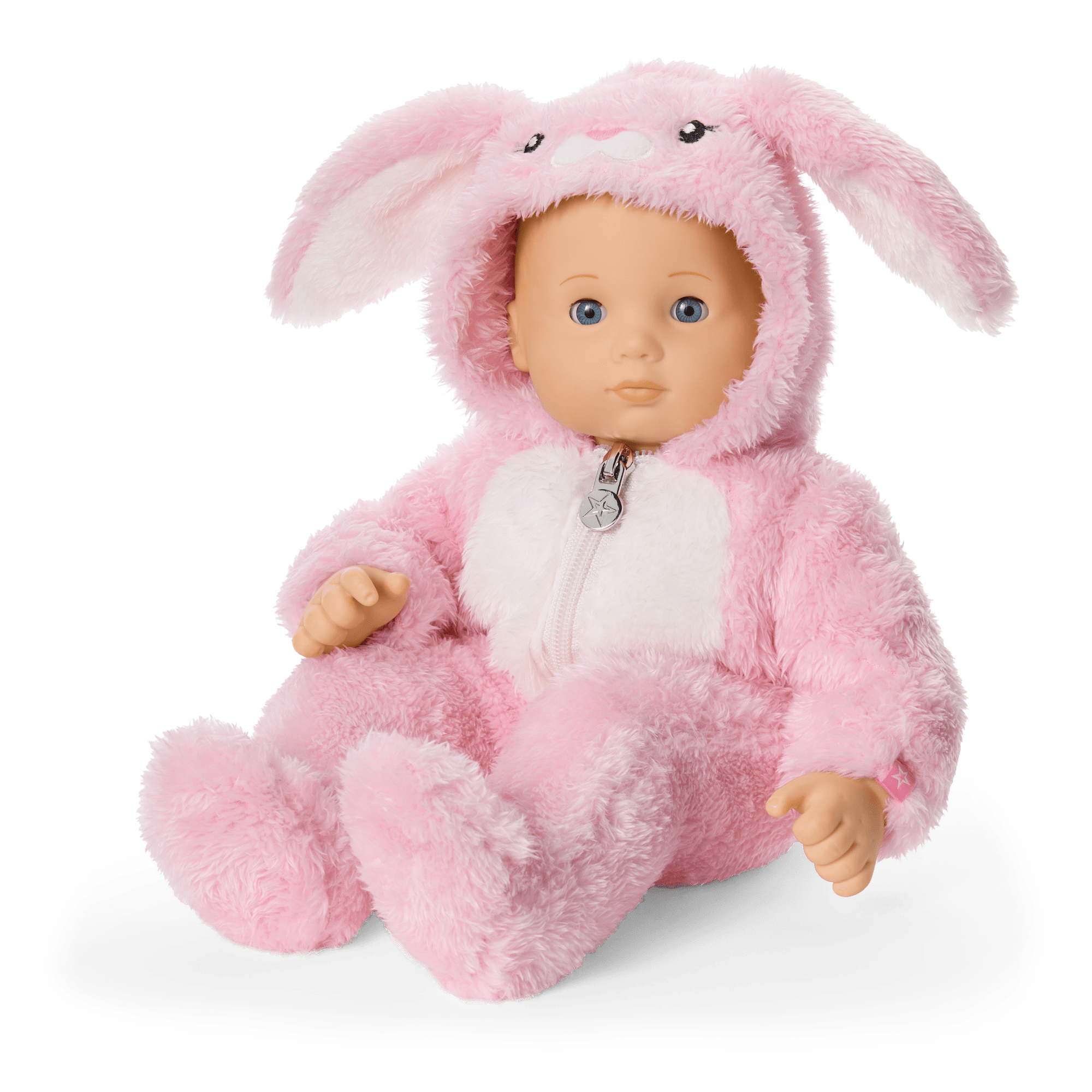 Pink Bunny Jumpsuit for Bitty Baby Dolls | Plush Hood & Tail