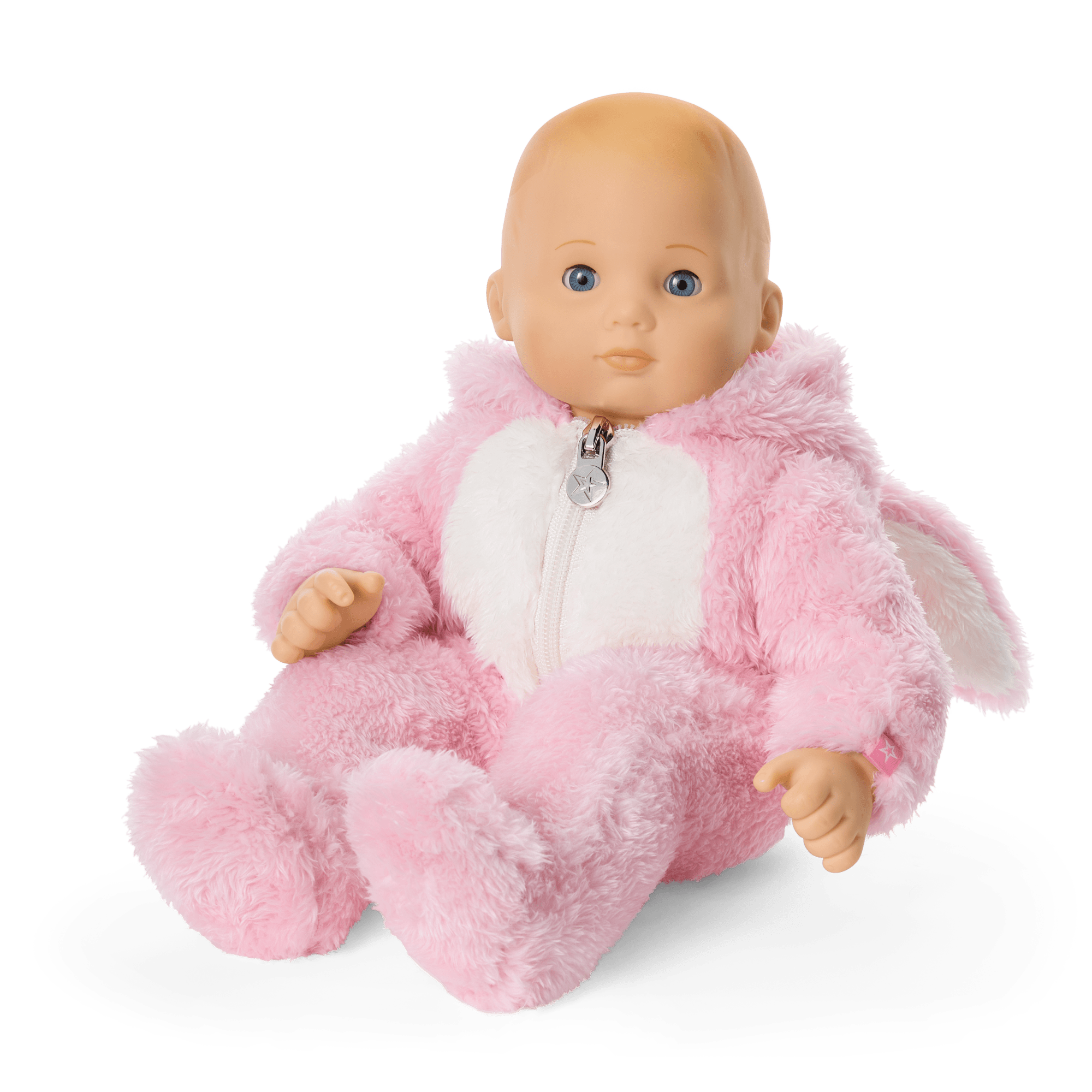 Pink Bunny Jumpsuit for Bitty Baby Dolls | Plush Hood & Tail