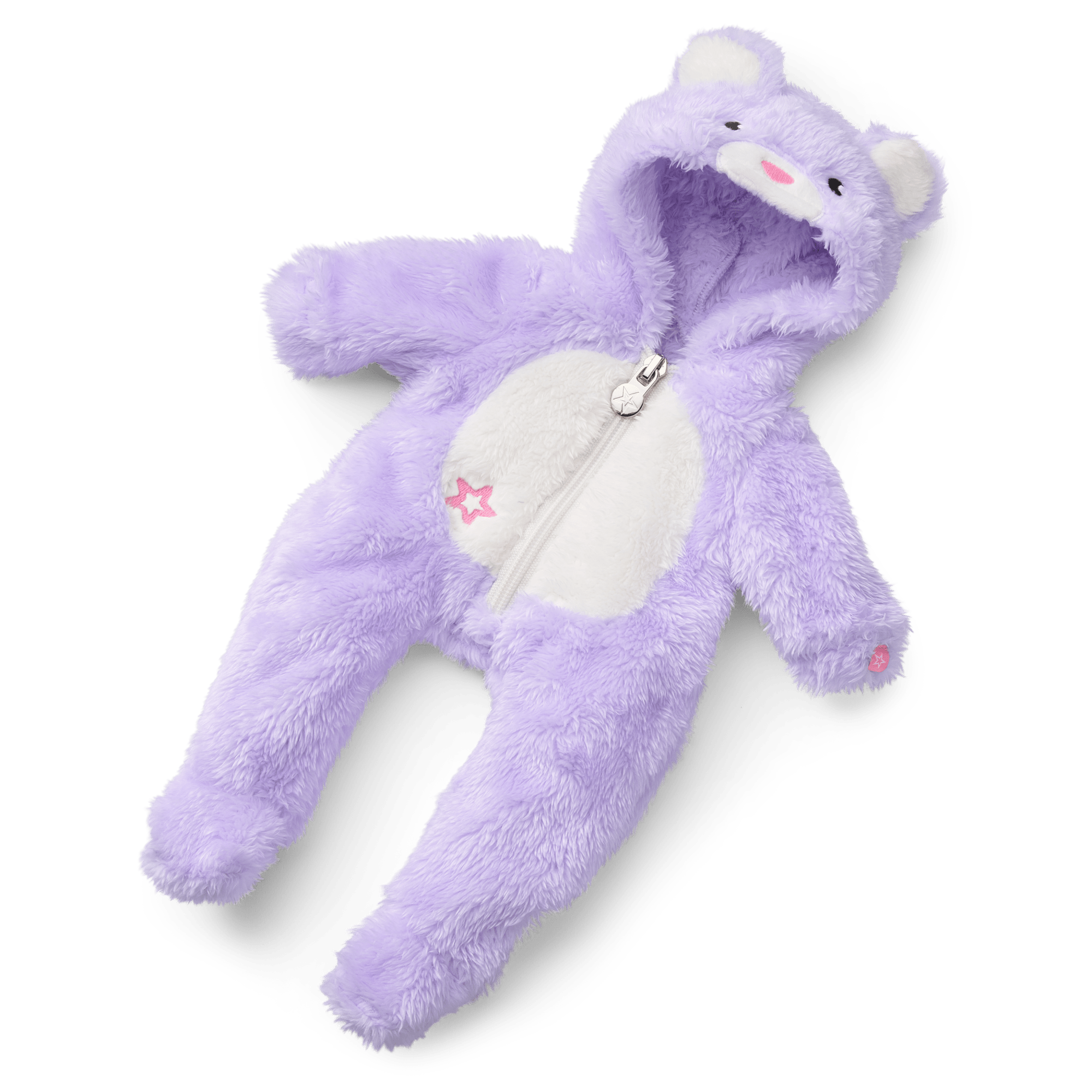 Lavender Bear Jumpsuit for Bitty Baby Dolls | Plush Hooded Outfit