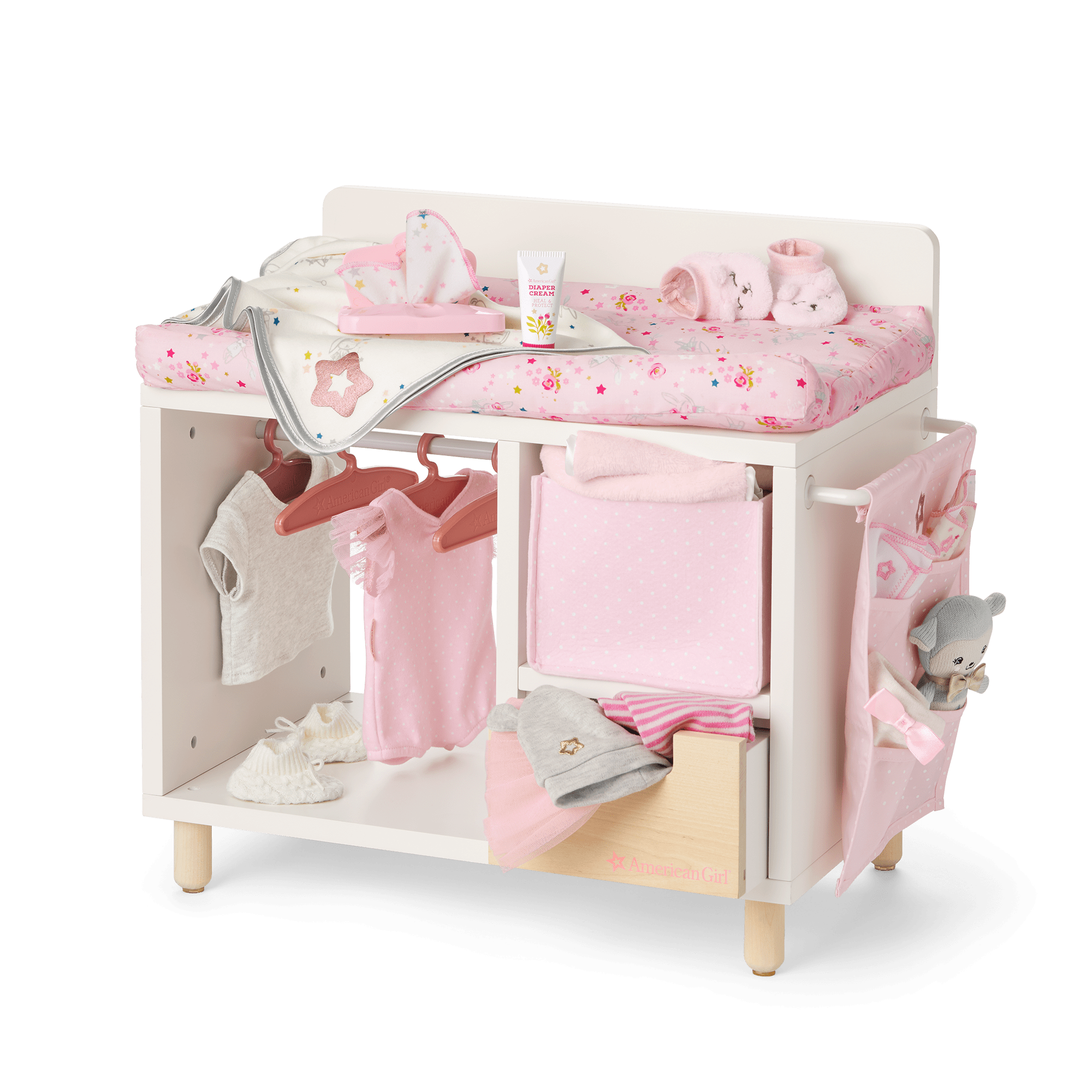 Modern Changing Table with Storage & Floral Pad | Dots & Blooms