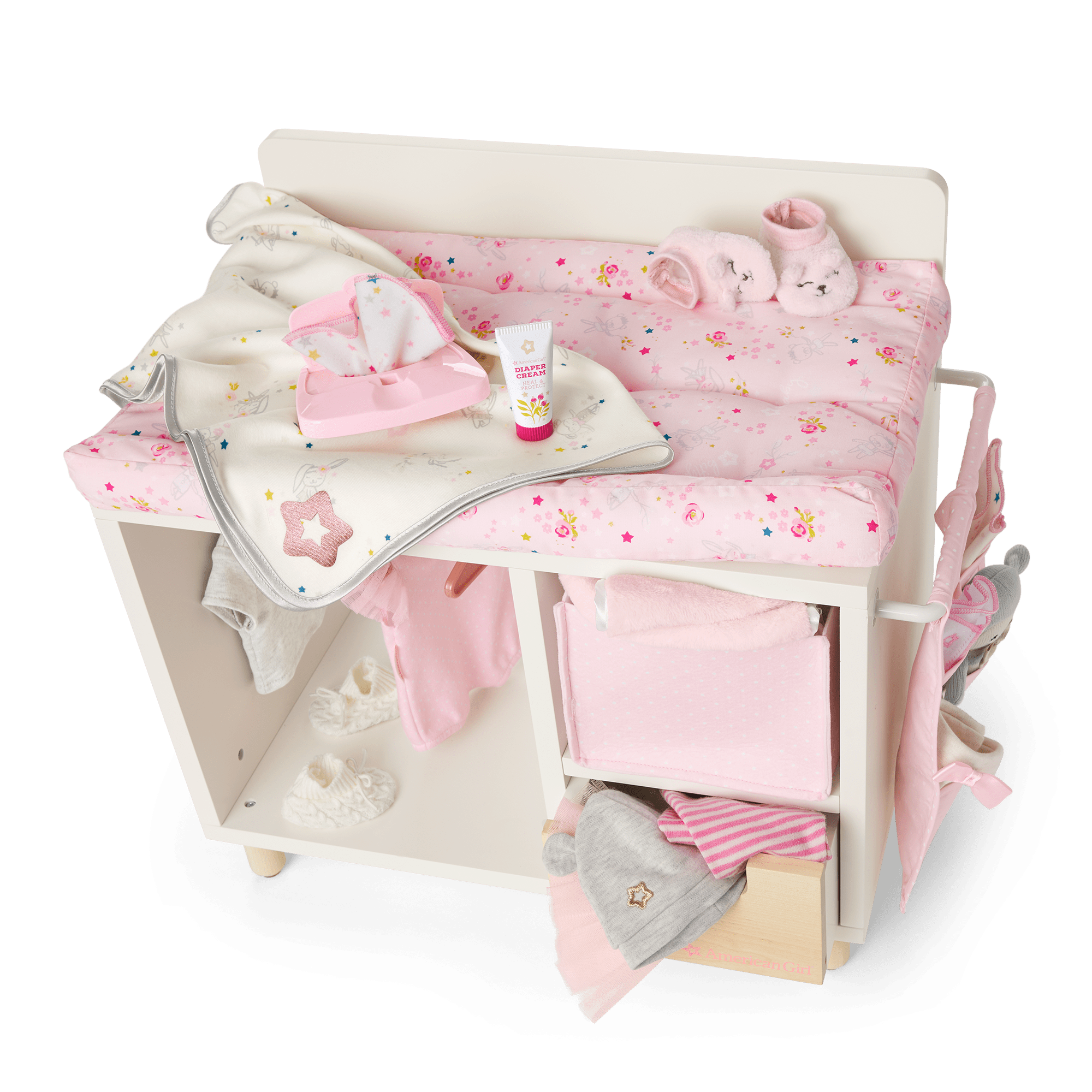 Modern Changing Table with Storage & Floral Pad | Dots & Blooms