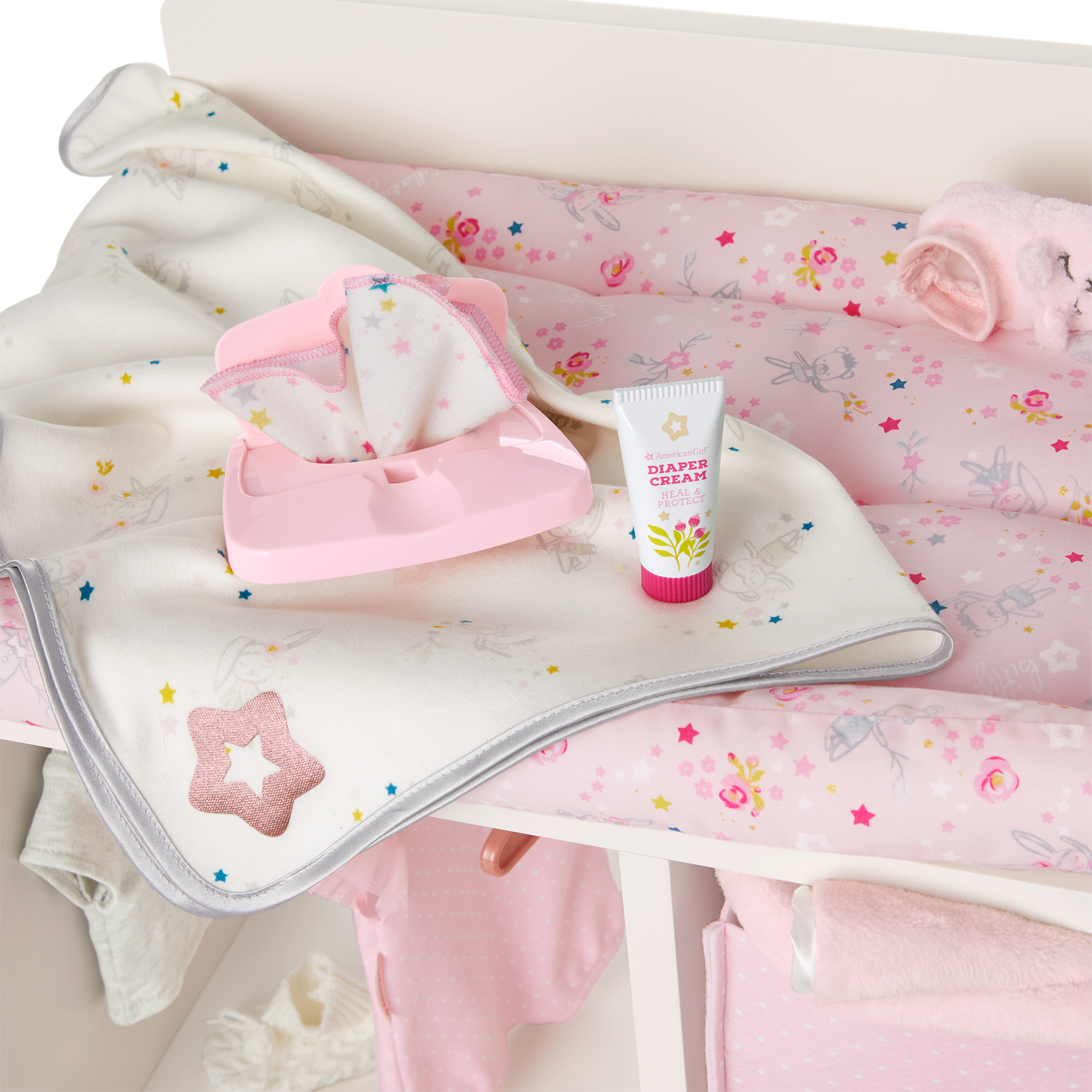 Modern Changing Table with Storage & Floral Pad | Dots & Blooms