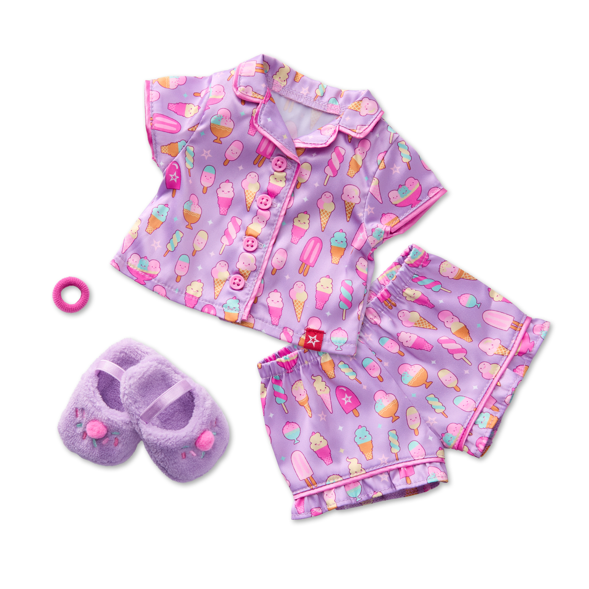 18-inch Doll Pajama Set with Satin & Faux-Fur Slippers | Sweet Dreams PJs