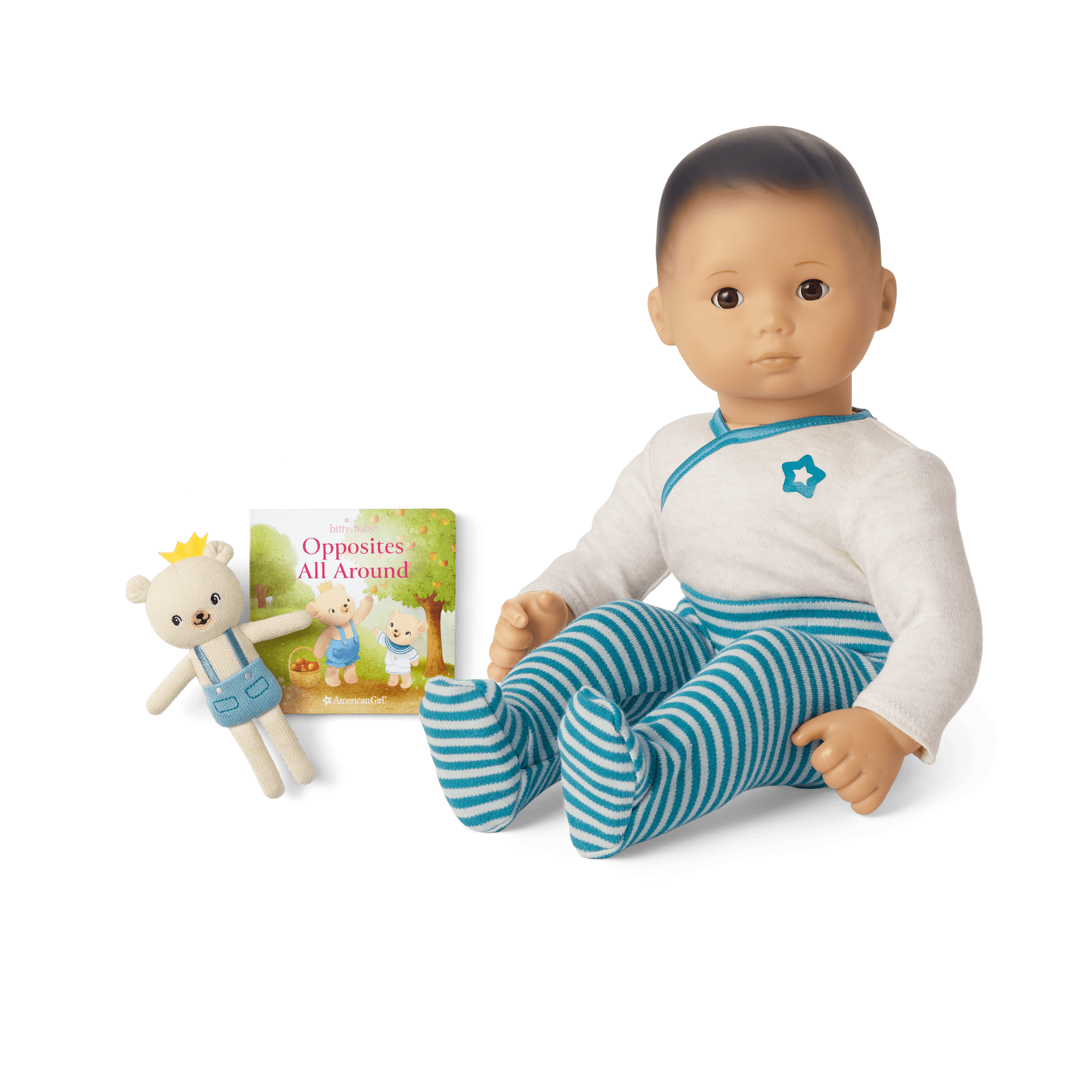 Bitty Baby Doll with Bear Friend & Board Book | Soft Blue Outfit