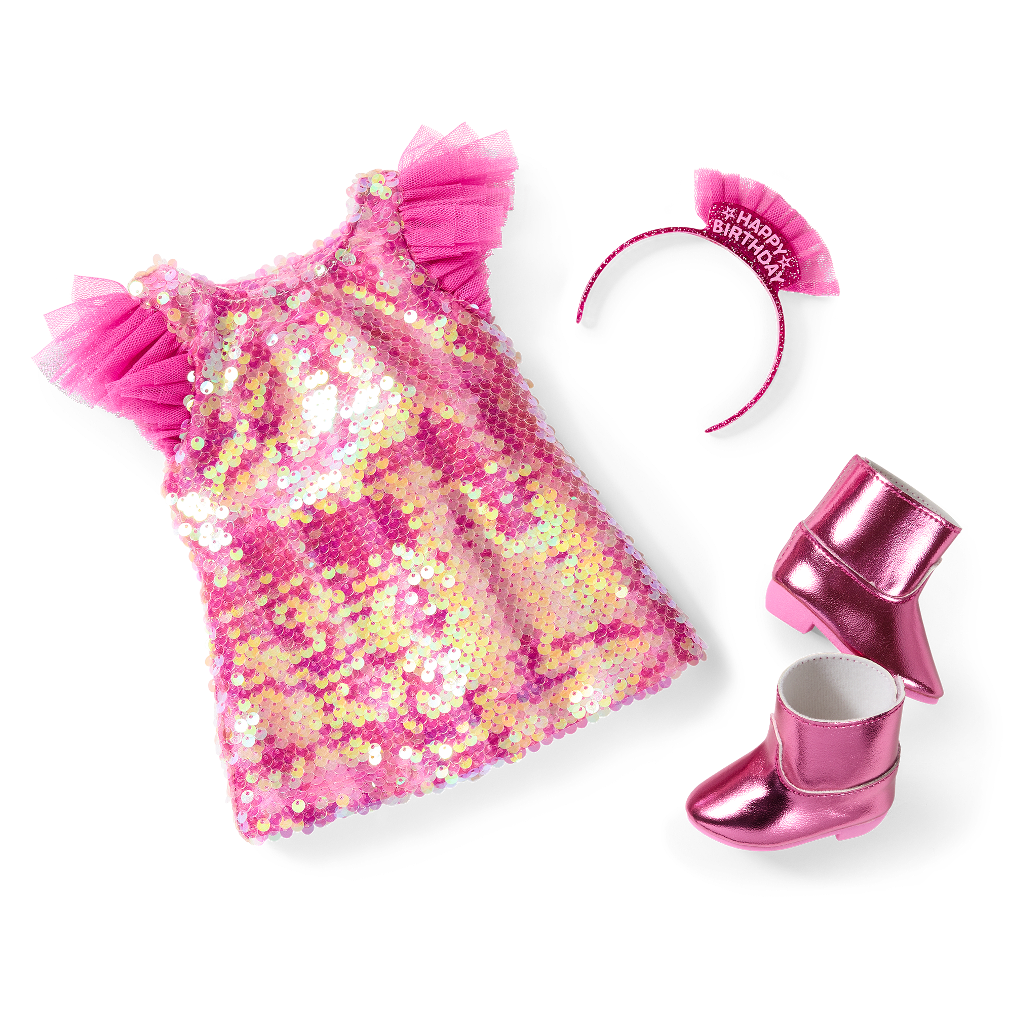Happy Birthday Outfit for 18-inch Dolls | Pink Party Dress & Accessories