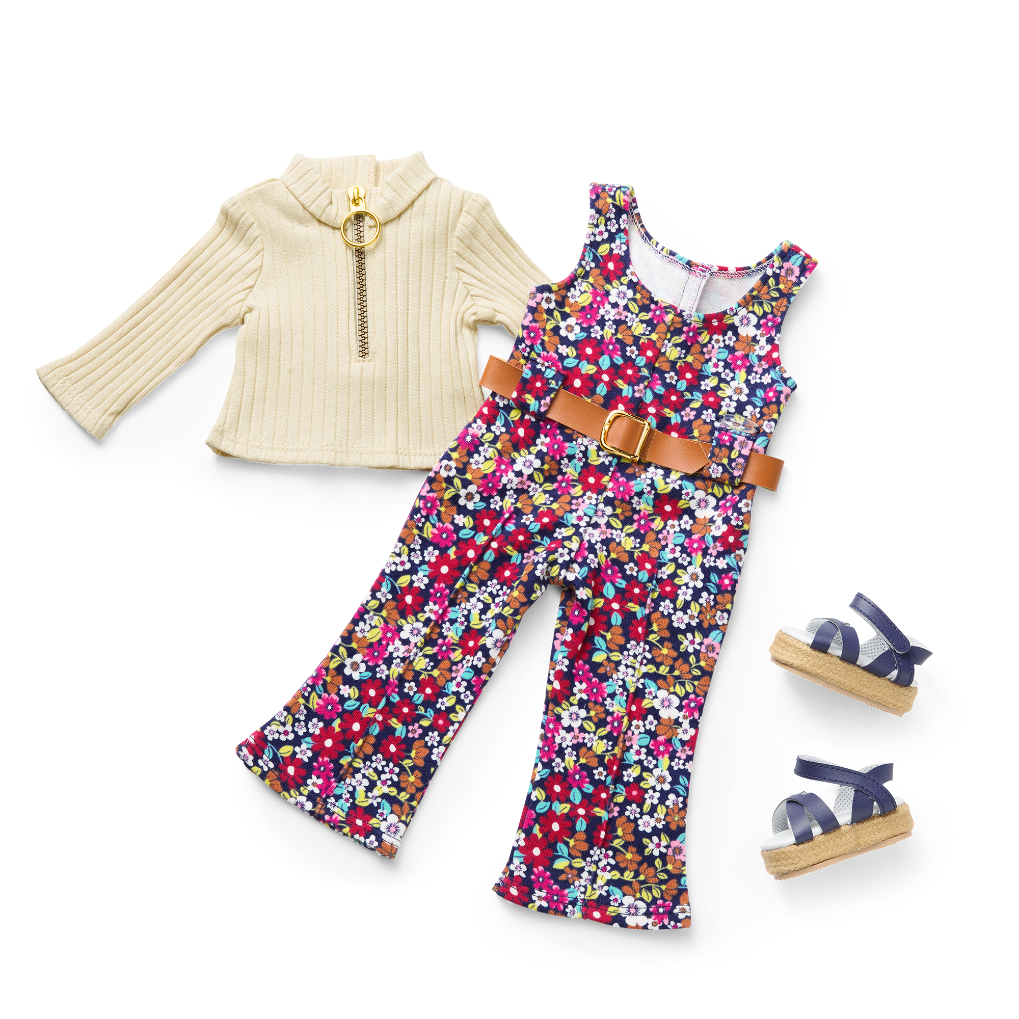 Floral Jumpsuit for 18-inch Dolls with Turtleneck & Sandals | Julie's™