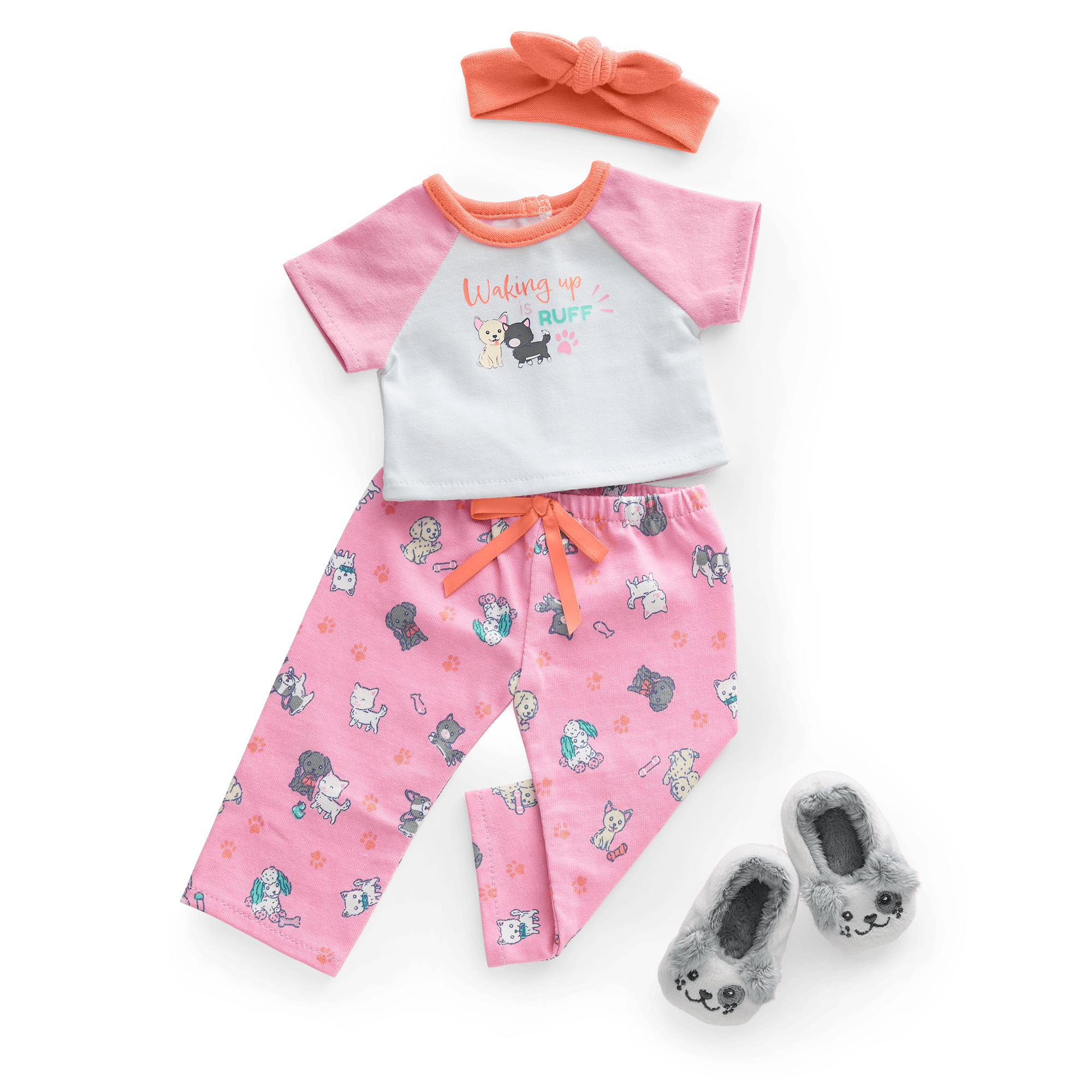Cozy Puppy & Kitty Pajama Set for 18-inch Dolls | Waking Up Is Ruff