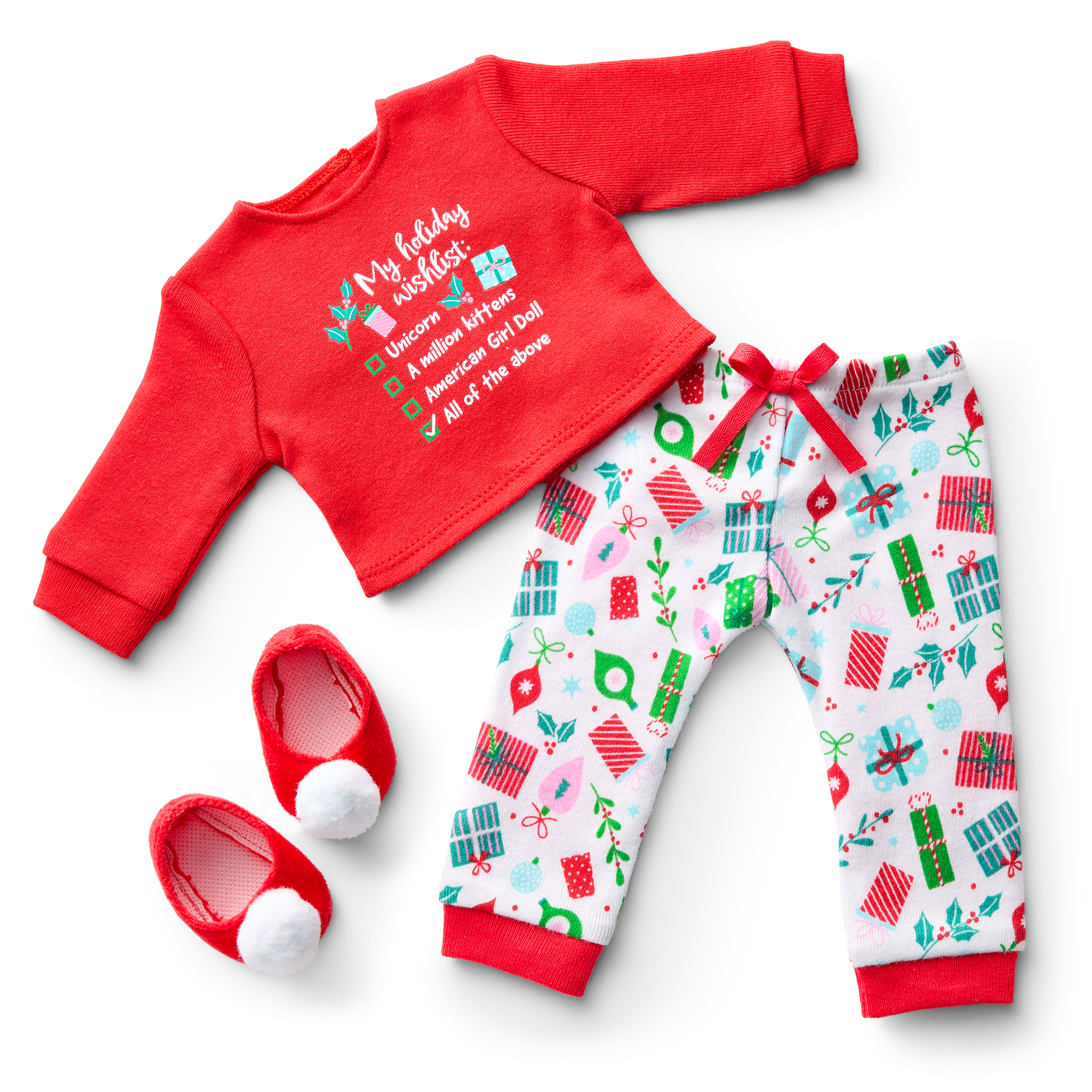 Holiday Pajama Set for 18-inch Dolls | Red & White Christmas PJs