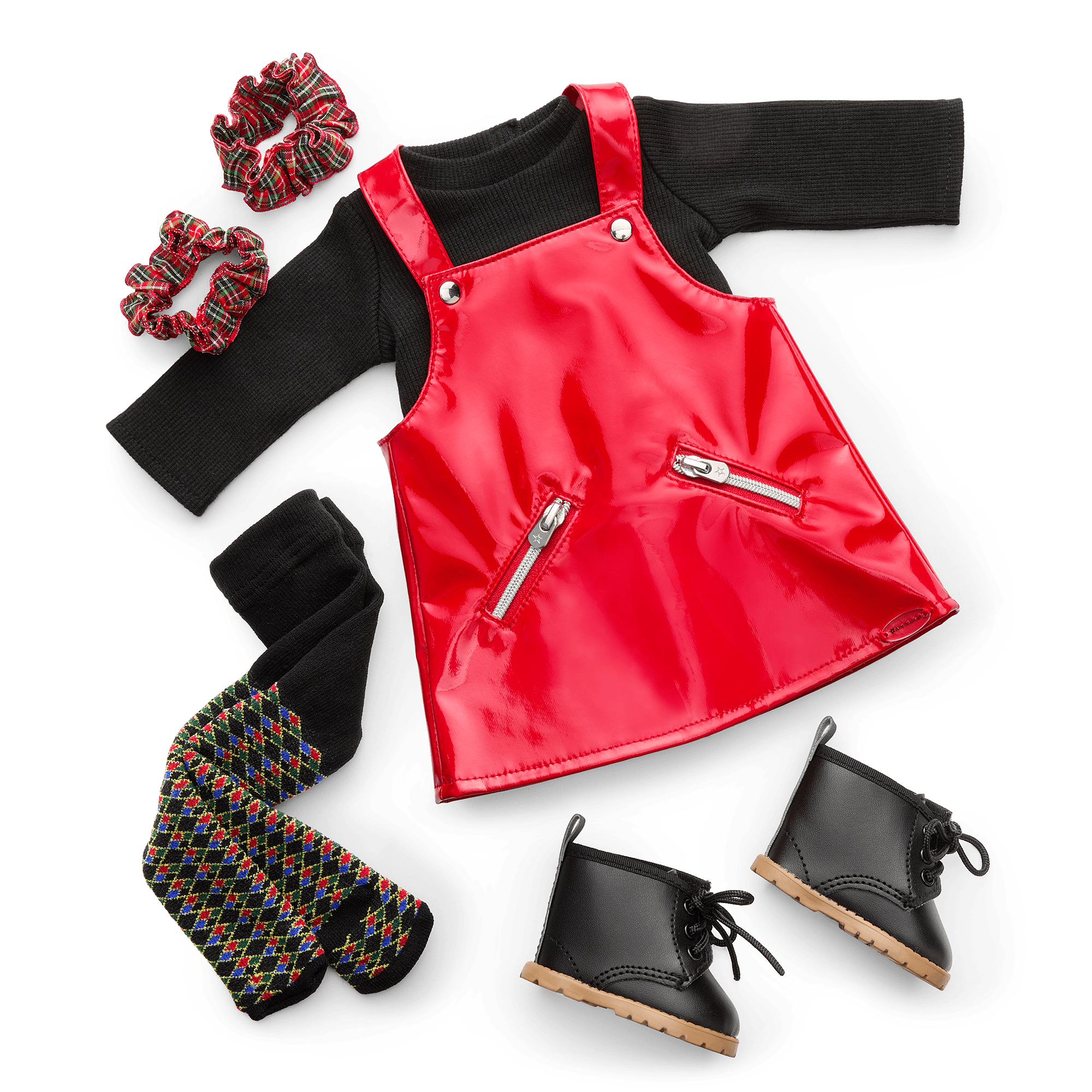Red Vinyl Jumper Outfit for 18-inch Dolls | Nicki’s™ Historical Collection