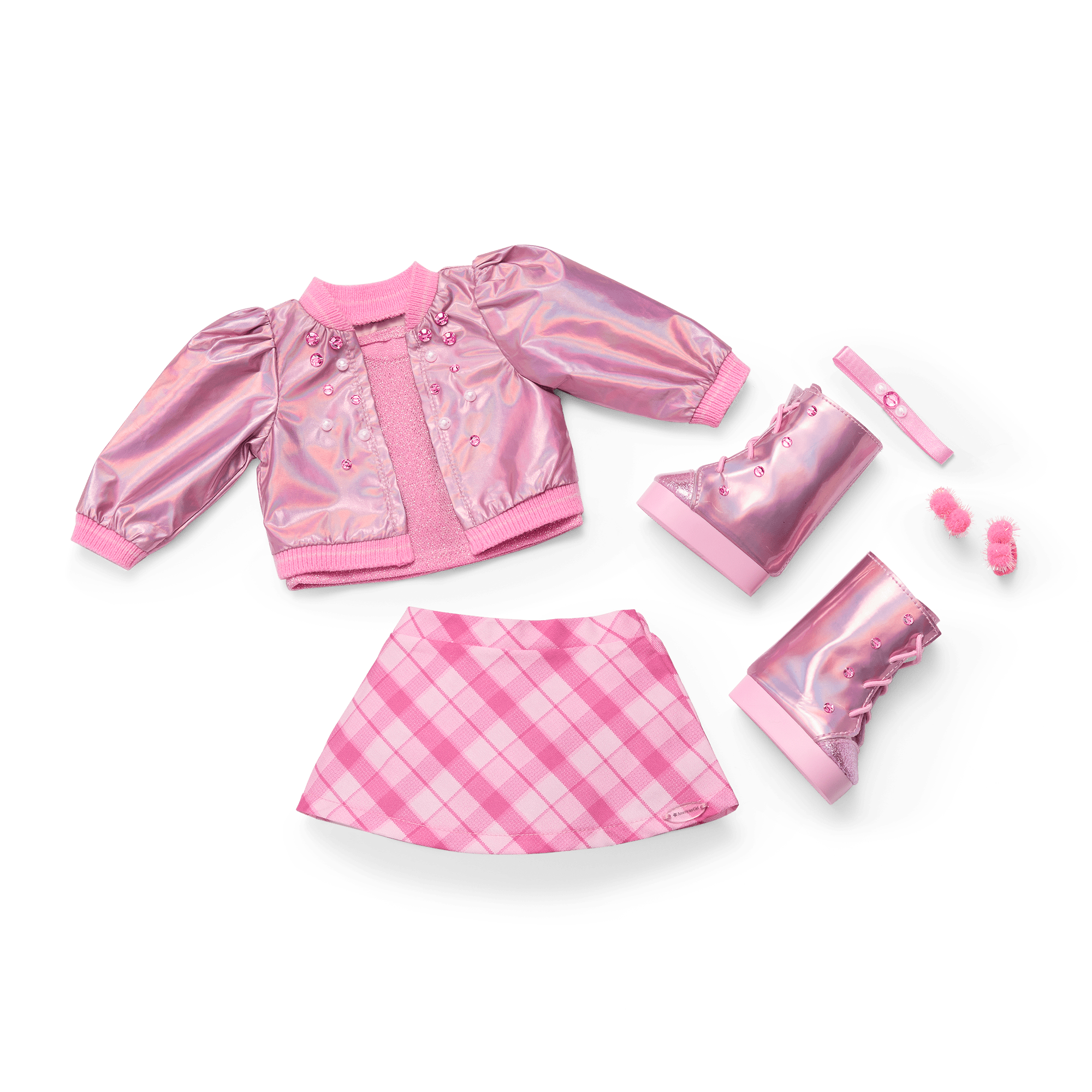 Pink & Plaid 18-inch Doll Outfit with Tourmaline Gems | October Twinkling