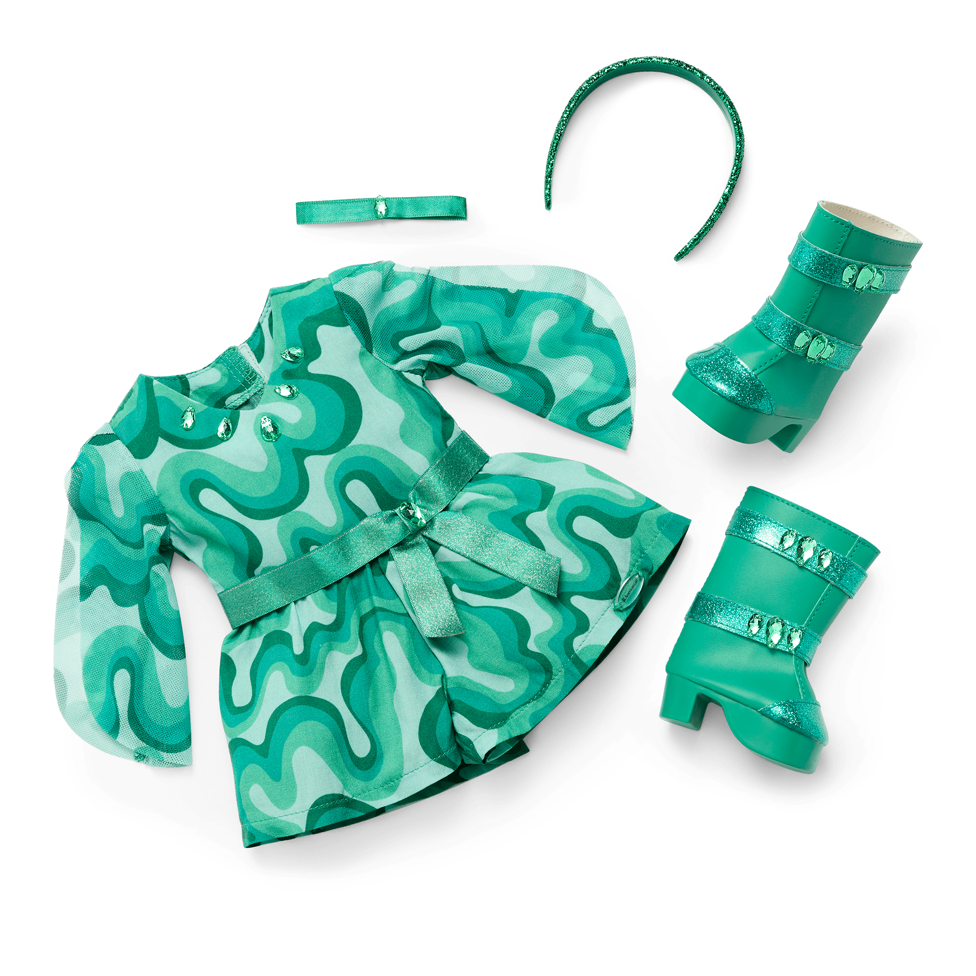 Emerald Green Doll Outfit for 18-inch Dolls | Vintage Glam Style