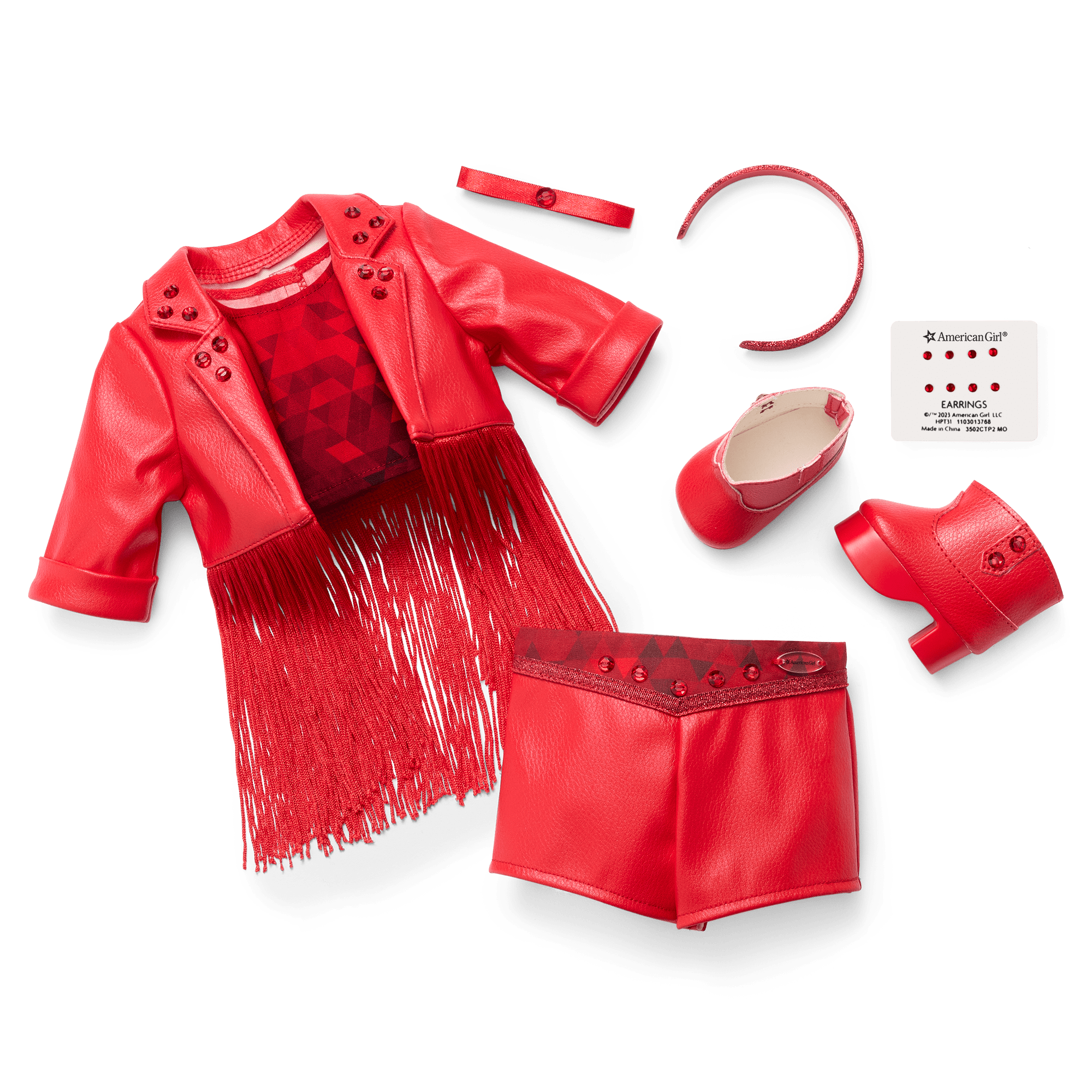 Ruby Outfit for 18-inch Dolls with Gemstones & Fringe | July Collection