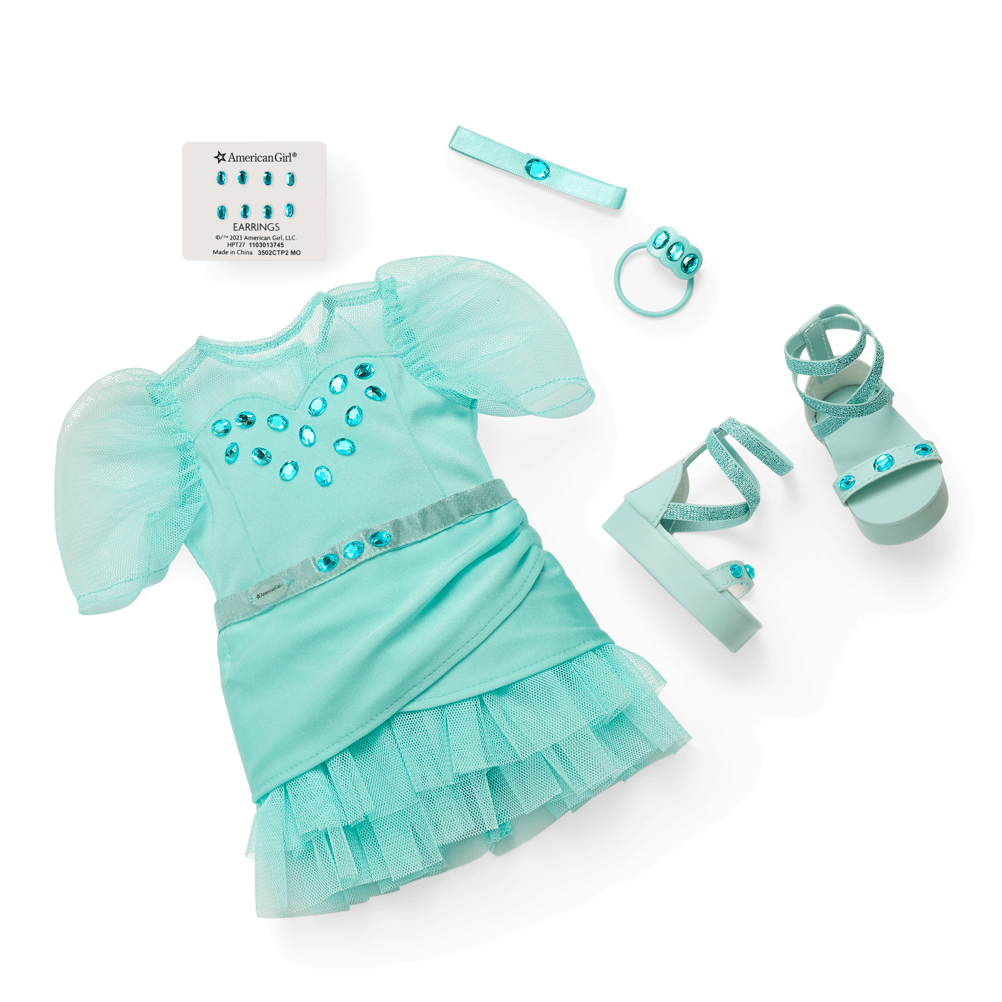 Aquamarine Doll Outfit for 18-inch Dolls with Gems & Accessories | March Gleaming