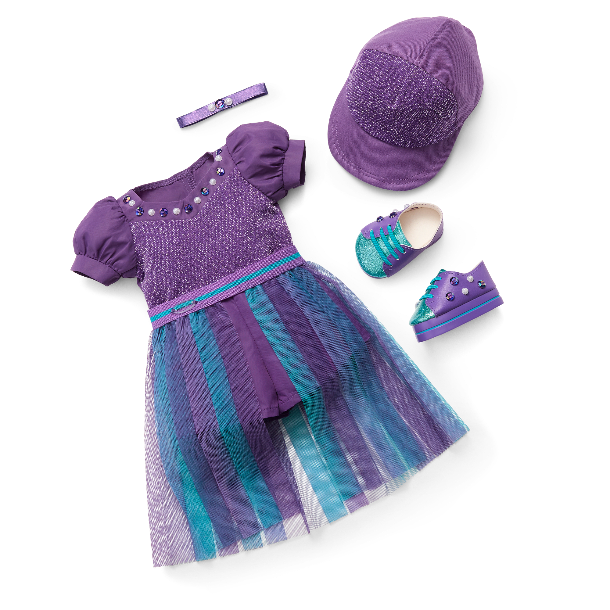 Alexandrite Outfit for 18-inch Dolls | Purple Gemstone Romper & Skirt