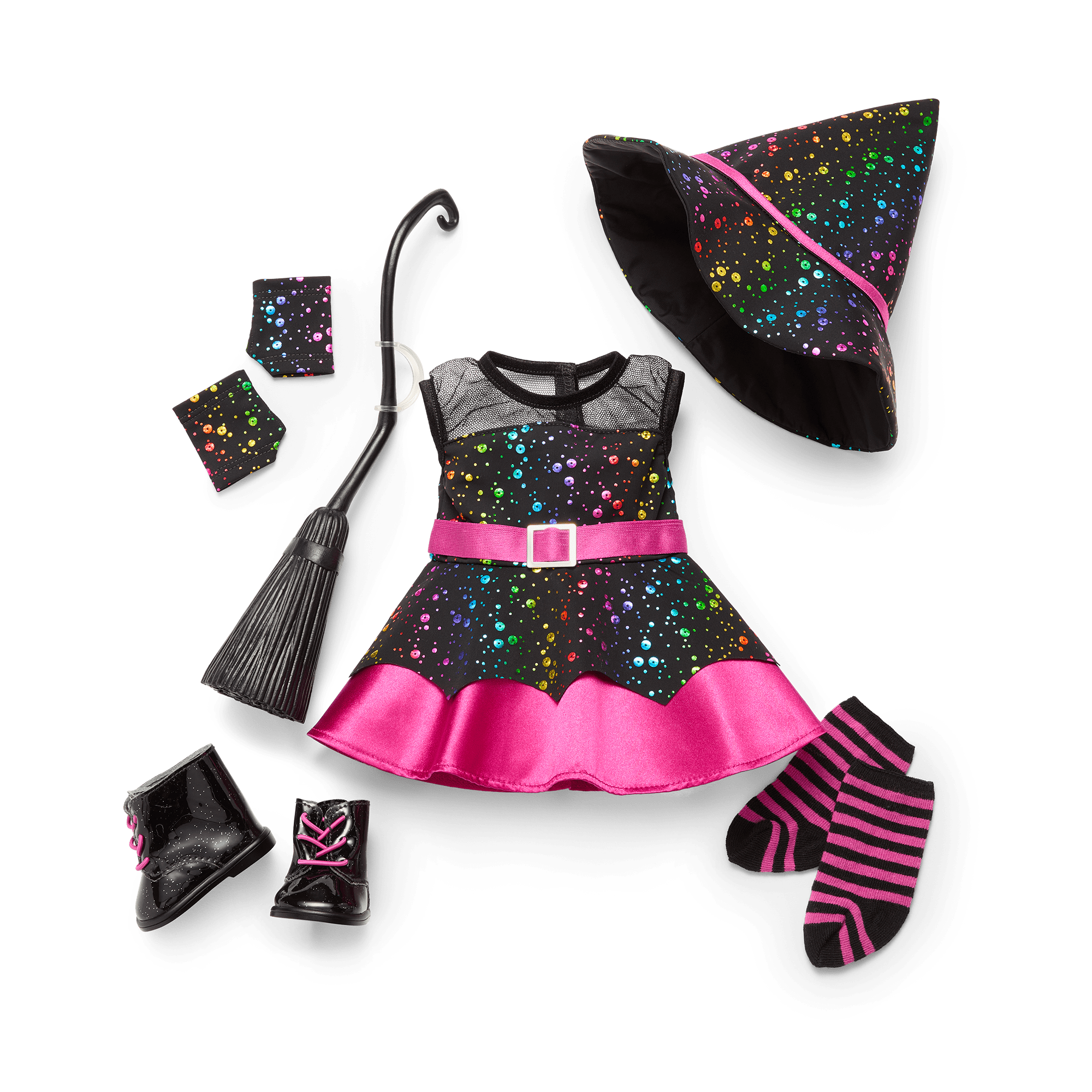 Witch Costume for 18-inch Dolls with Broom & Gloves | Chants & Charms